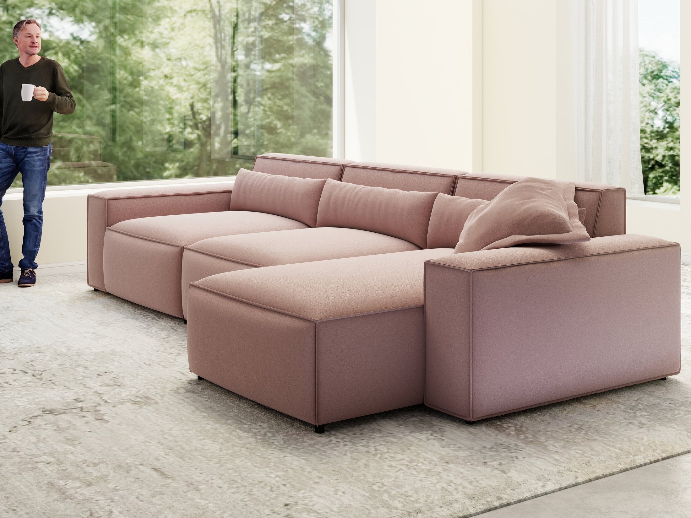 Colțar dumonde cu sezut confortabil din spuma HR, Marvelo XL Royal Roz 366x175 cm II