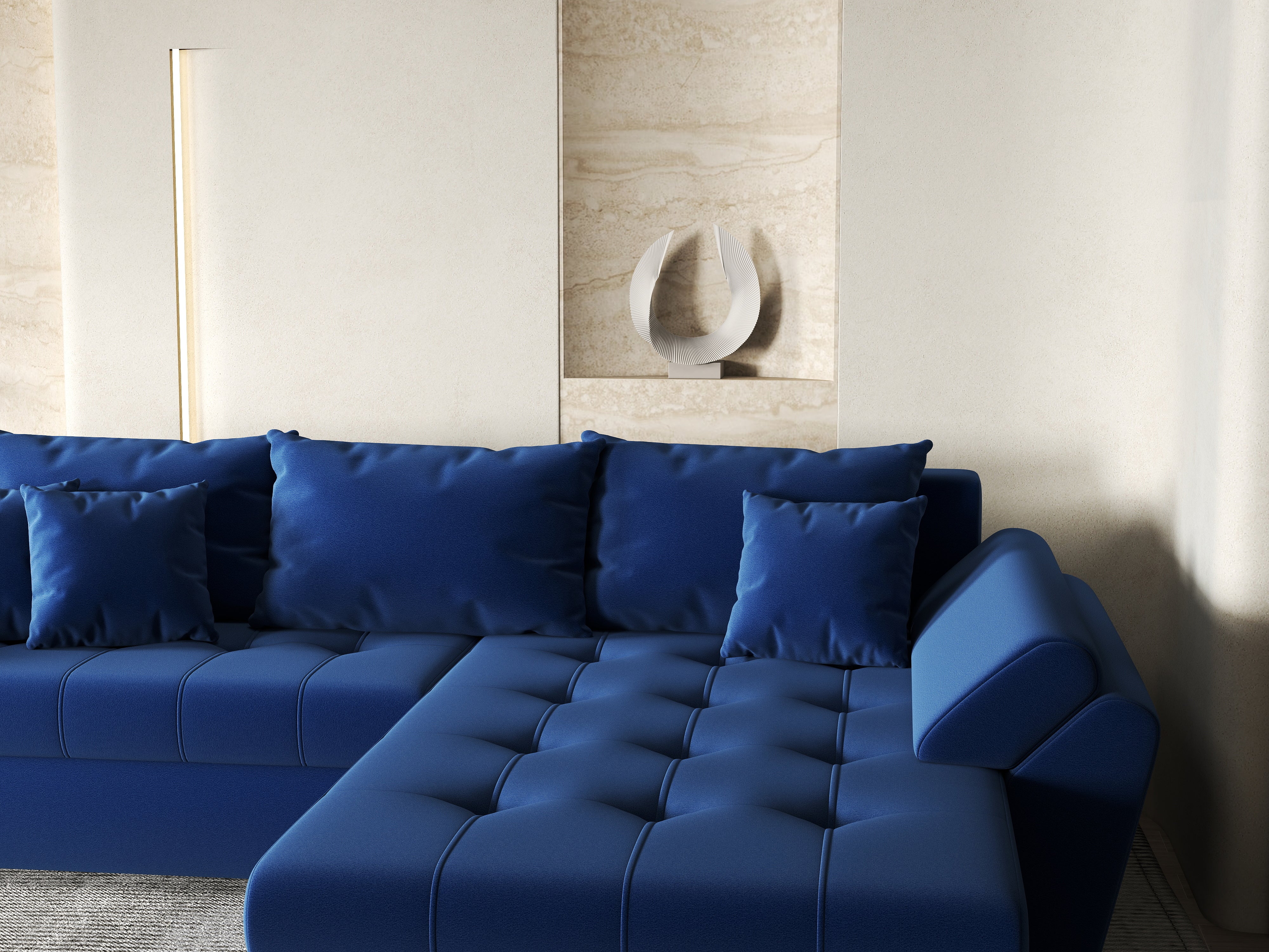 Colțar extensibil dumonde cu ladă de depozitare si sezut confortabil din spuma HR, Loana Royal Blue II 270x185 cm Fabrica