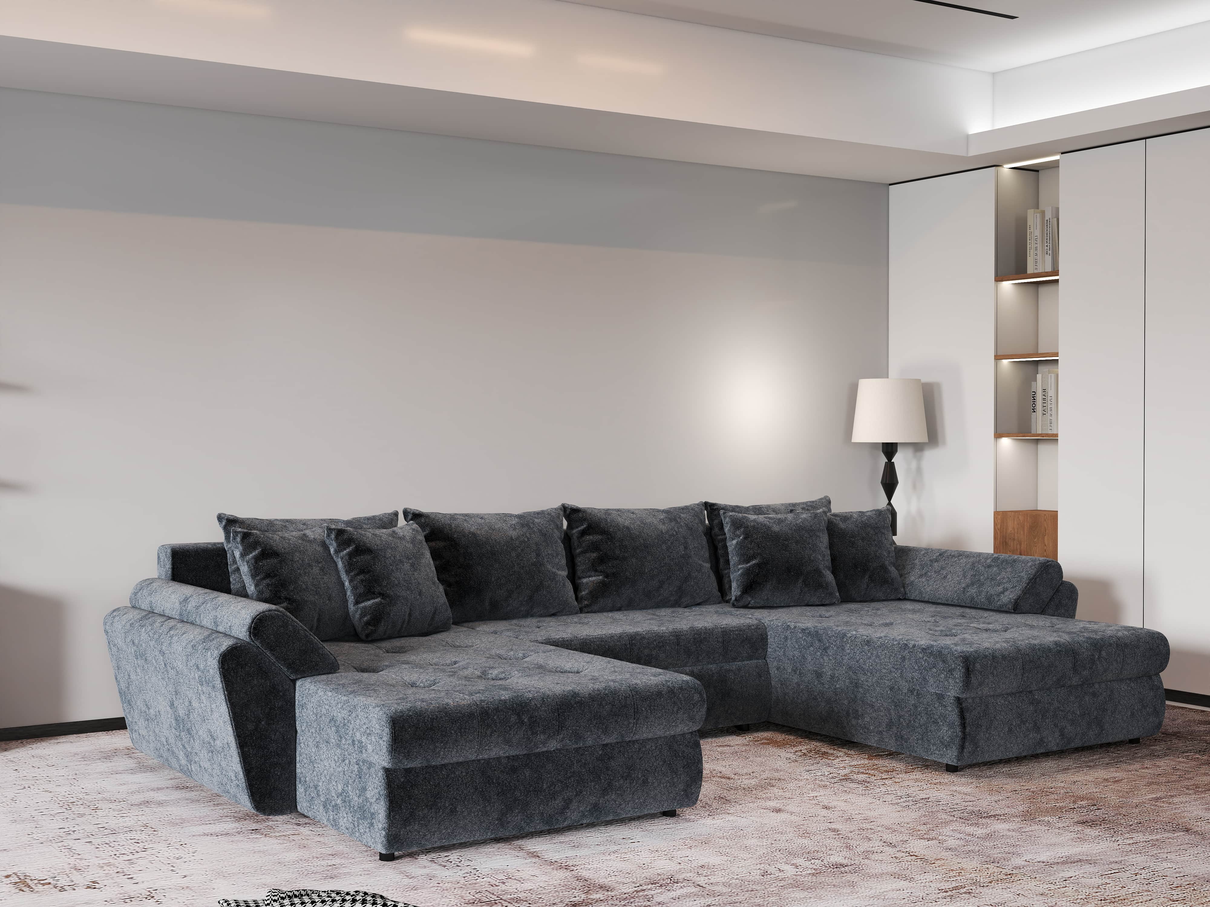 Colțar extensibil dumonde cu ladă de depozitare si sezut confortabil din spuma HR, Loana U Euphoria Grafit 355x185 cm Fabrica