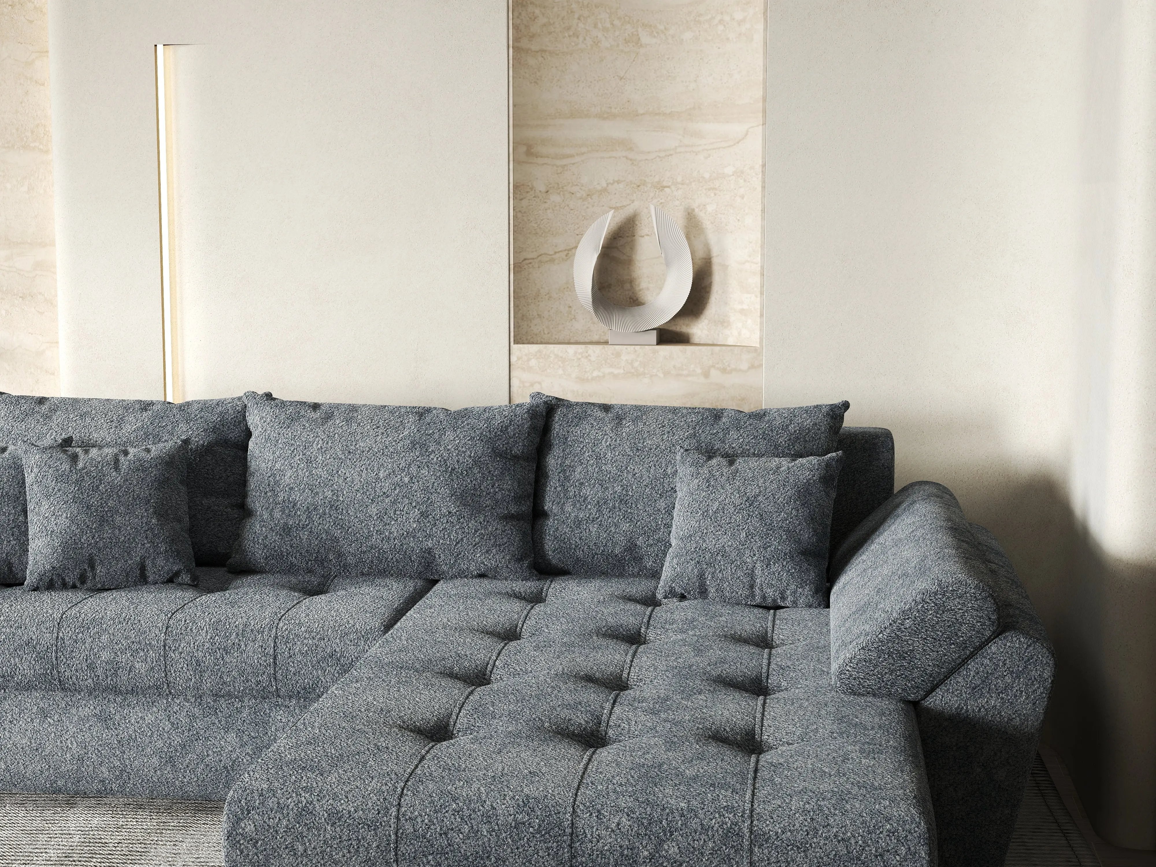 Colțar extensibil dumonde cu ladă de depozitare si sezut confortabil din spuma HR, Loana Euphoria Graphit II 270x185 cm Fabrica