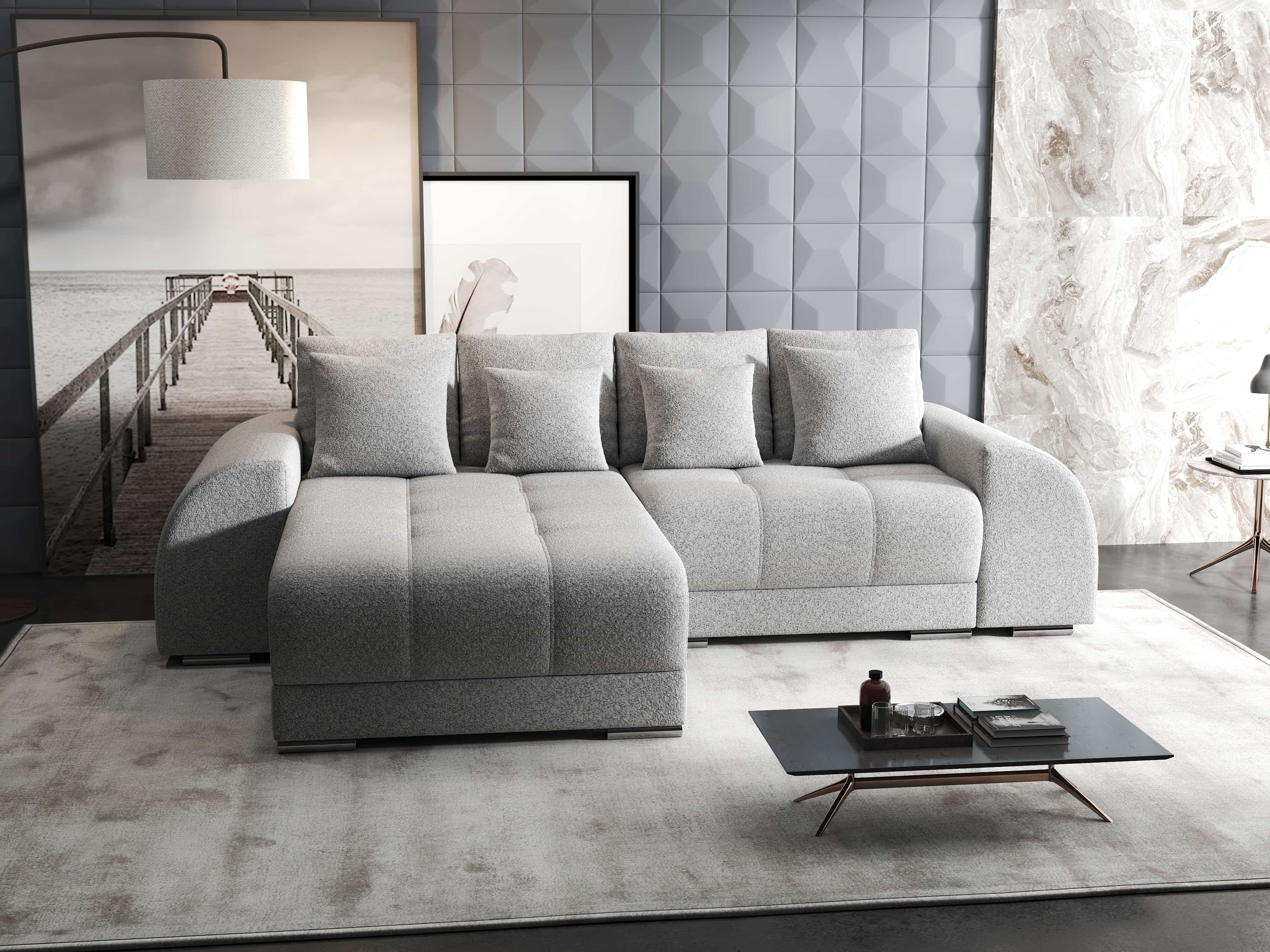 Colțar extensibil dumonde cu ladă de depozitare si sezut confortabil din spuma HR, Verona Euphoria Dove 290x185 cm Fabrica