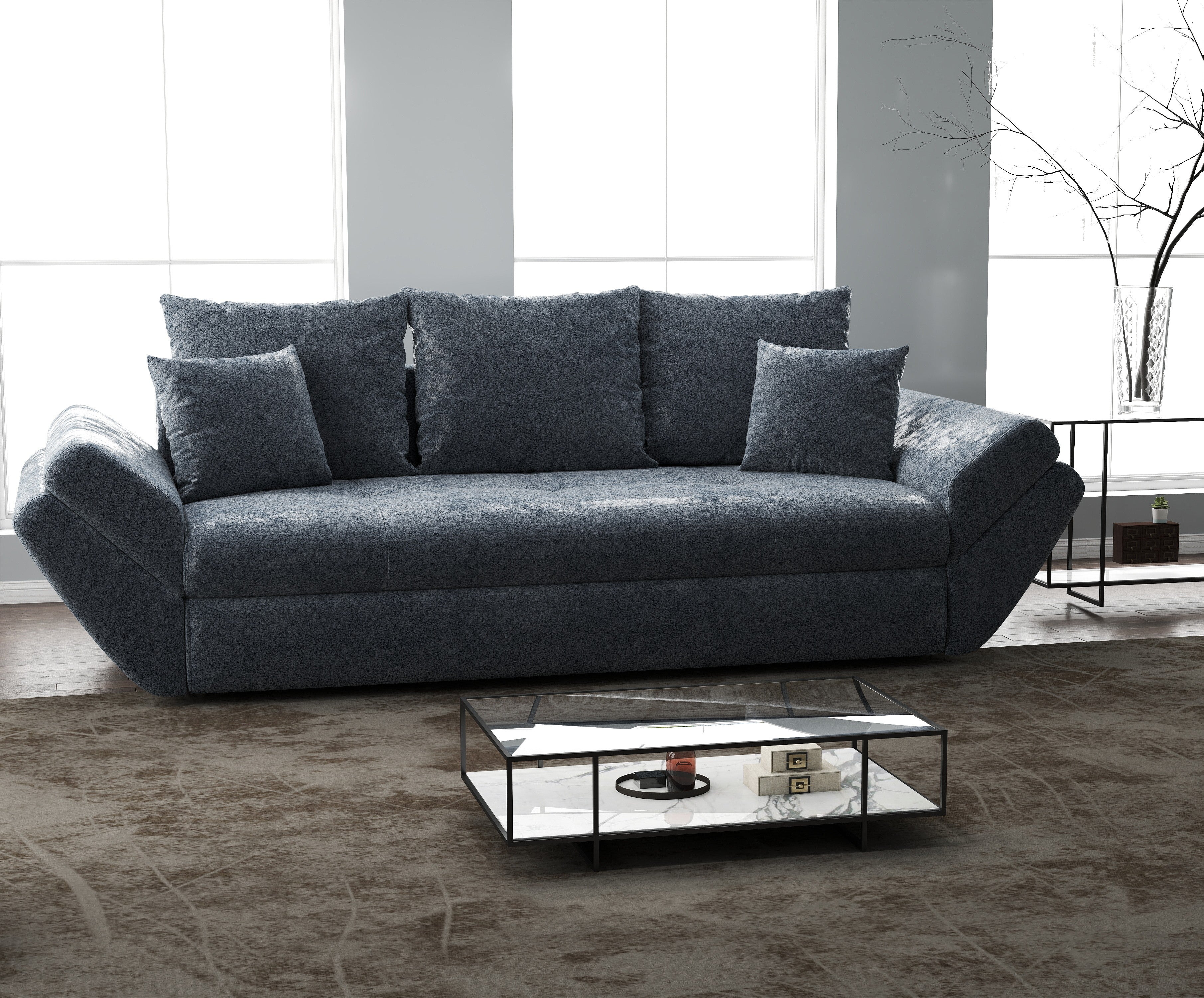 Canapea extensibilă dumonde cu ladă de depozitare si sezut confortabil din spuma HR, Loana Euphoria Grafit 250x100 cm Fabrica