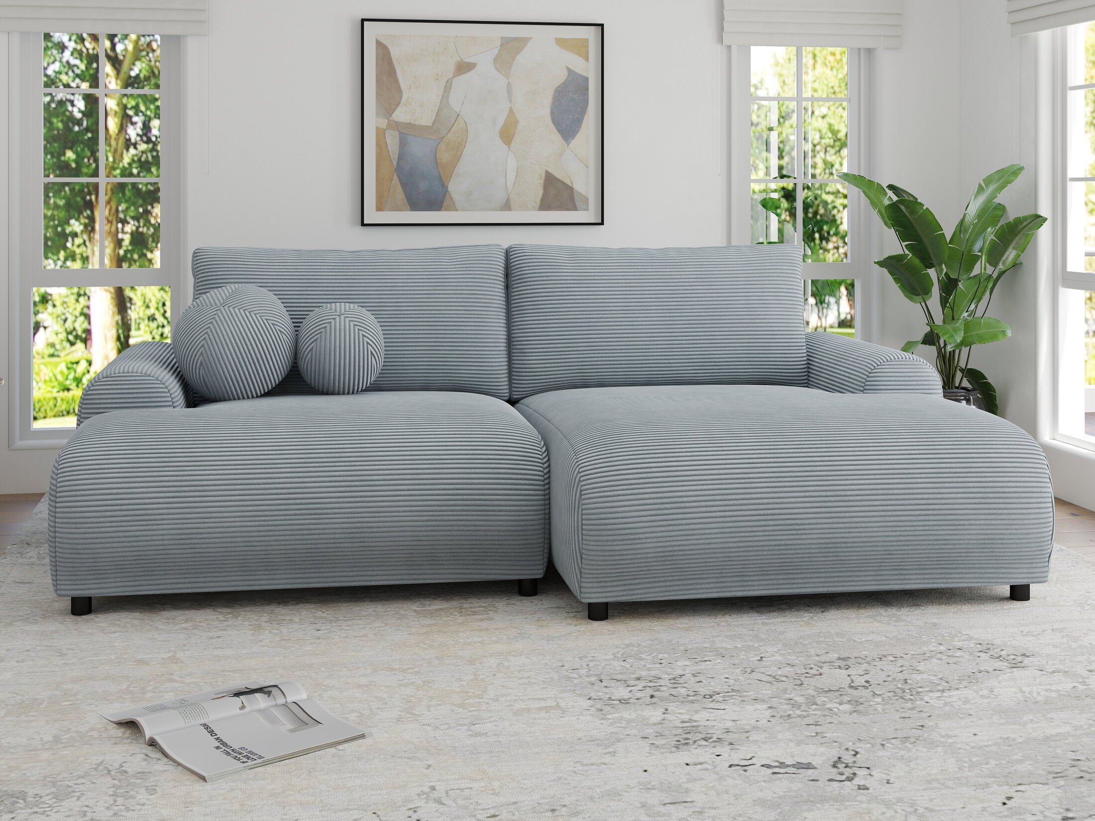 Colțar extensibil dumonde cu ladă de depozitare și șezut confortabil din spumă HR, Carlo Zoom Gri Mint 240x145 cm II