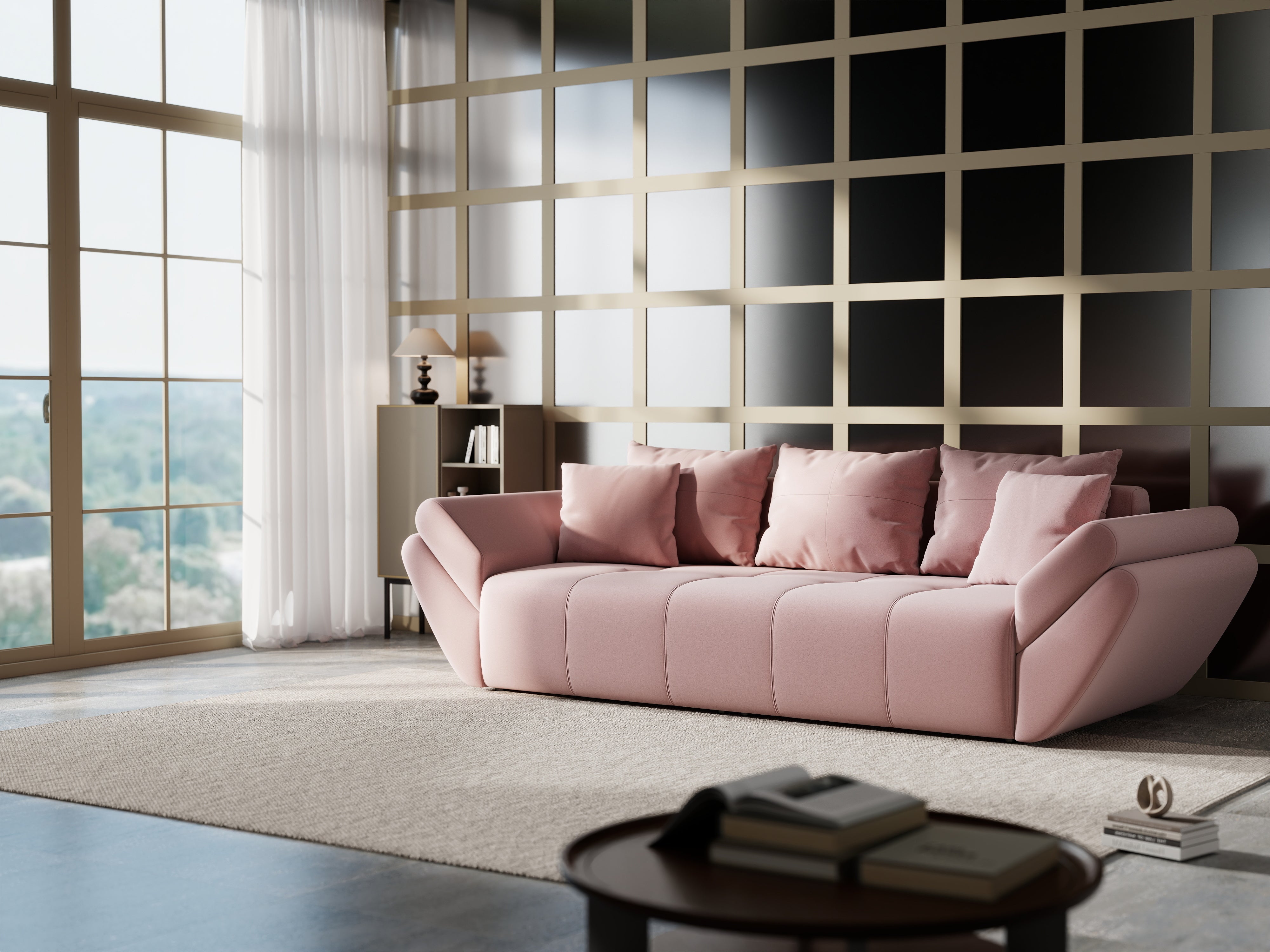 Canapea extensibilă dumonde cu ladă de depozitare si sezut confortabil din spuma HR, Berlin Royal Pink 250x100 cm Fabrica