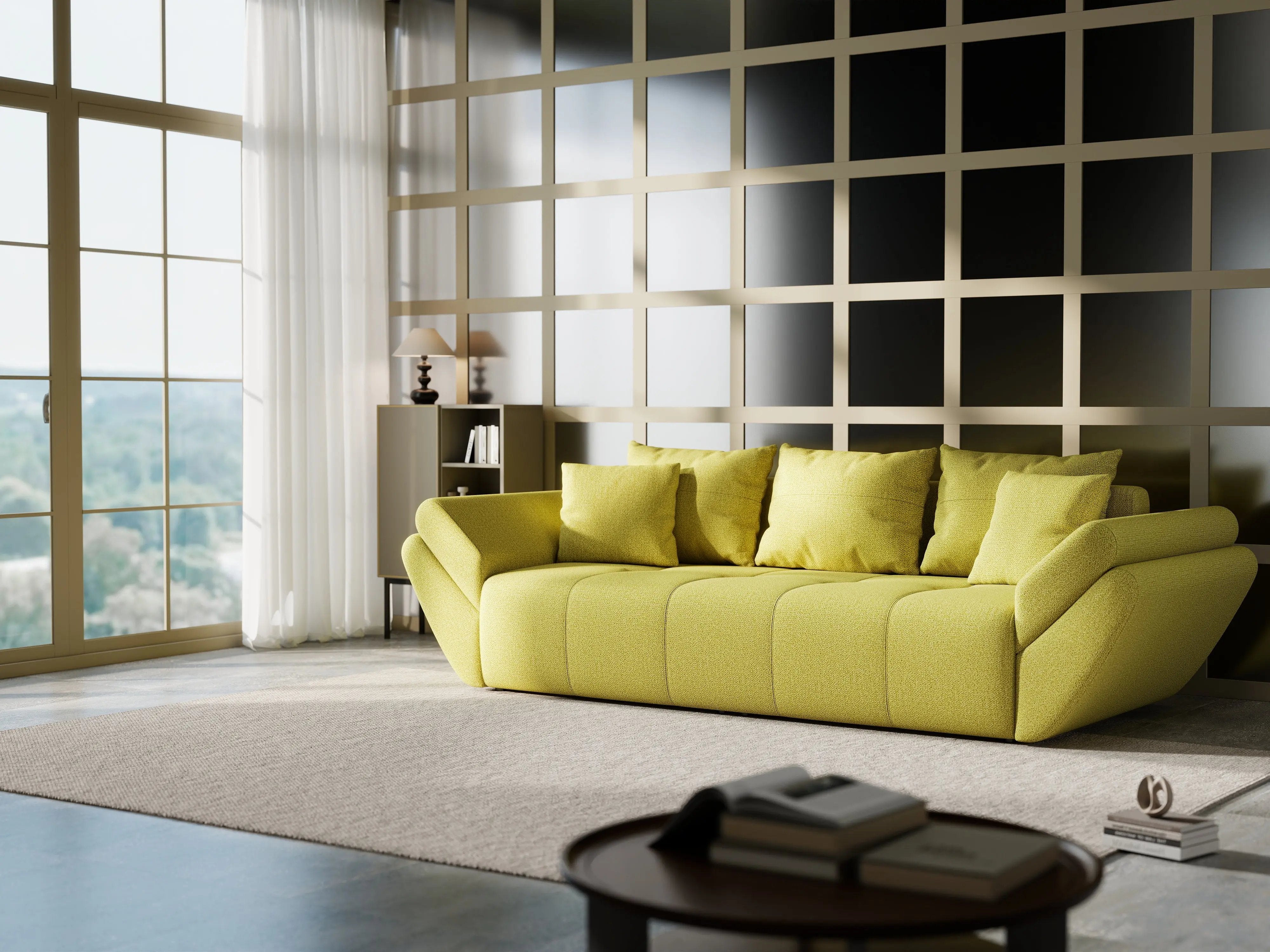 Canapea extensibilă dumonde cu ladă de depozitare si sezut confortabil din spuma HR, Berlin Enjoy Green 250x100 cm Fabrica