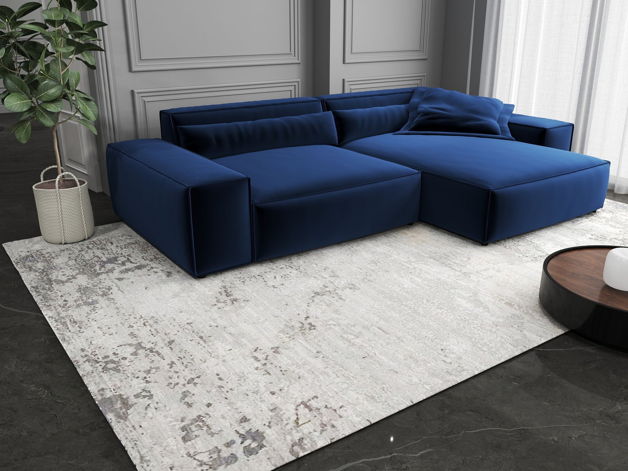 Colțar dumonde cu șezut confortabil din spumă HR, Marvelo Royal Albastru Navy 264x175 cm II