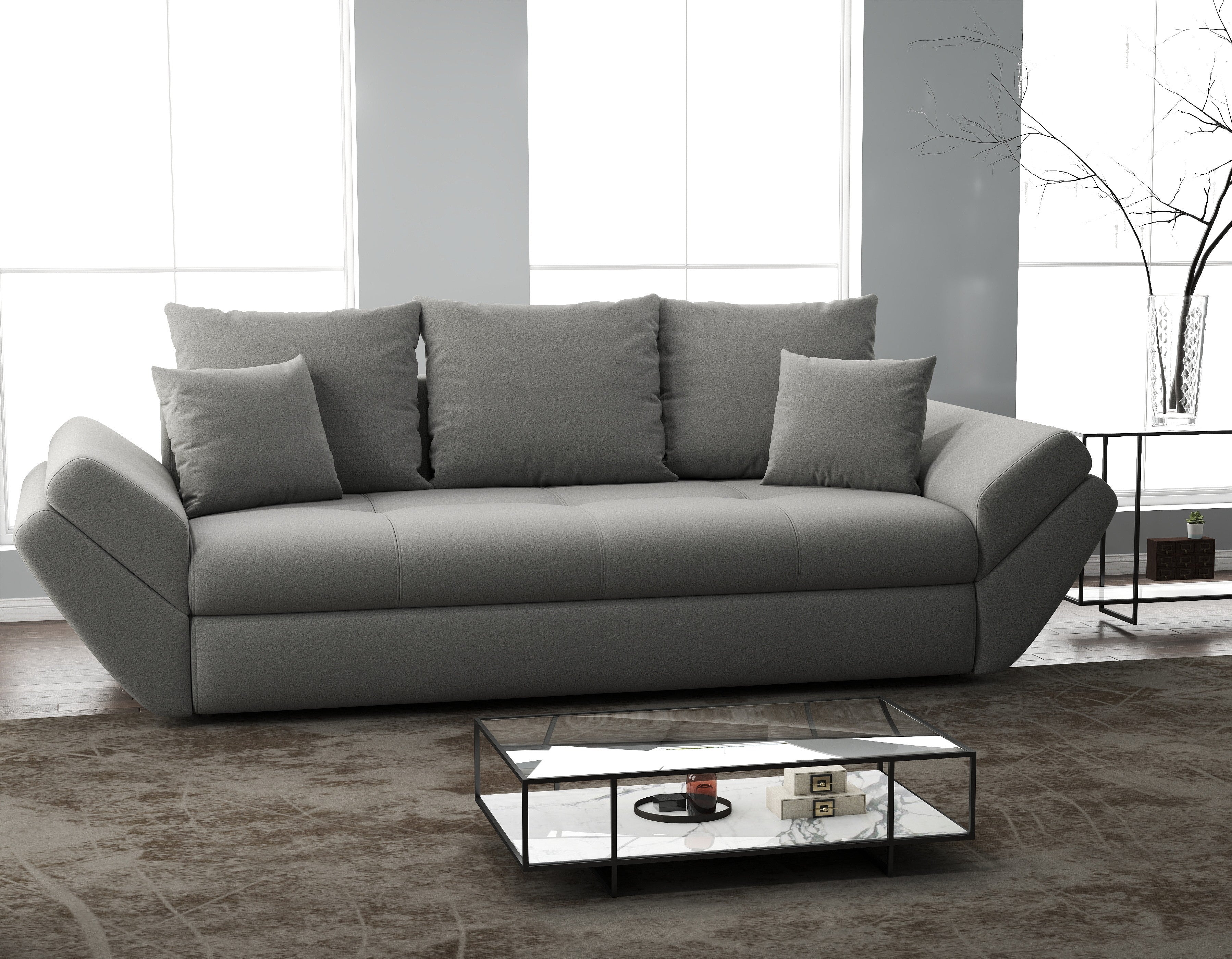 Canapea extensibilă dumonde cu ladă de depozitare si sezut confortabil din spuma HR, Loana Royal Grey 250x100 cm Fabrica