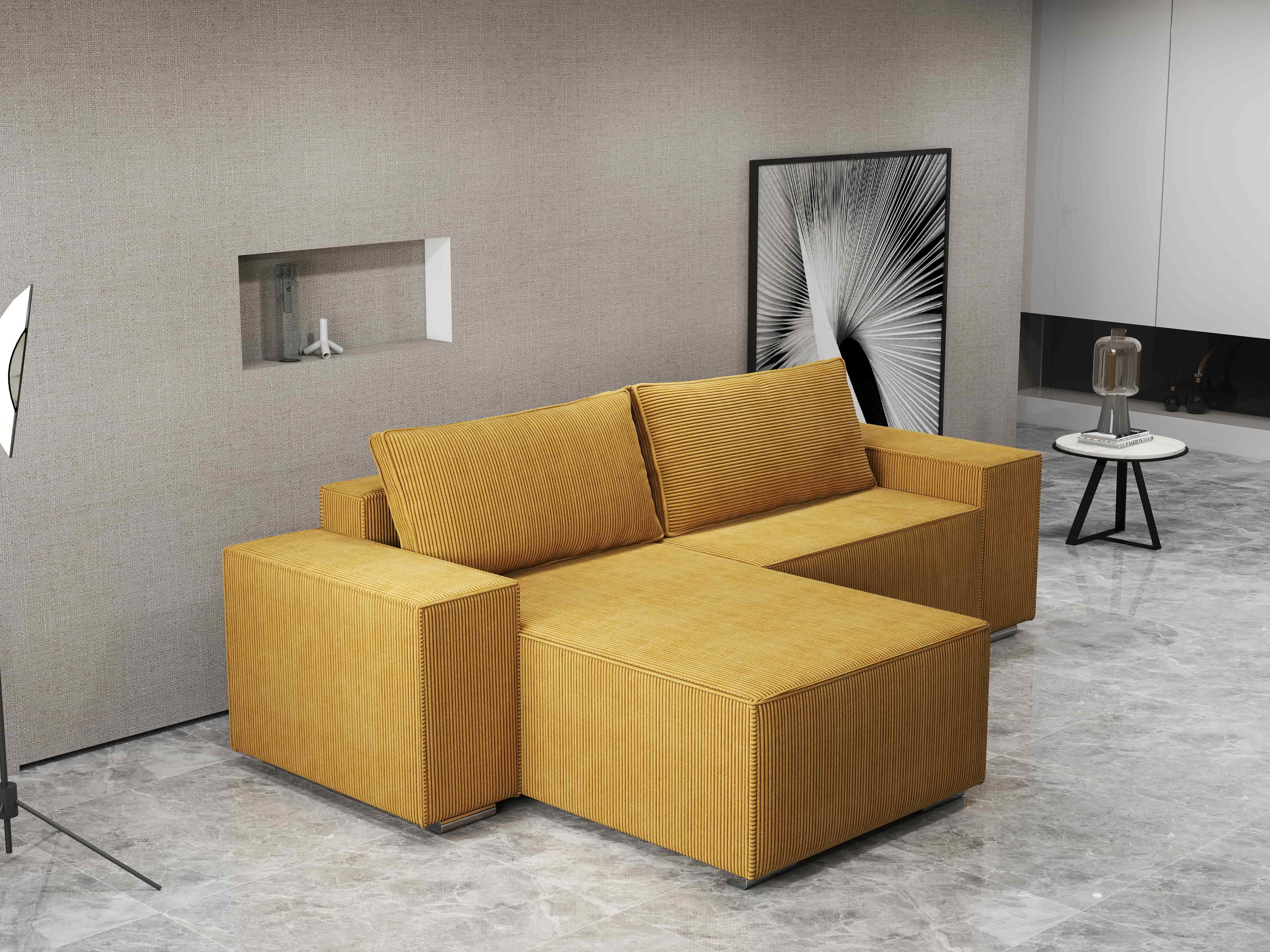 Colțar extensibil dumonde cu ladă de depozitare si sezut confortabil din spuma HR, Dream Zoom Mustar 290x185 cm Fabrica