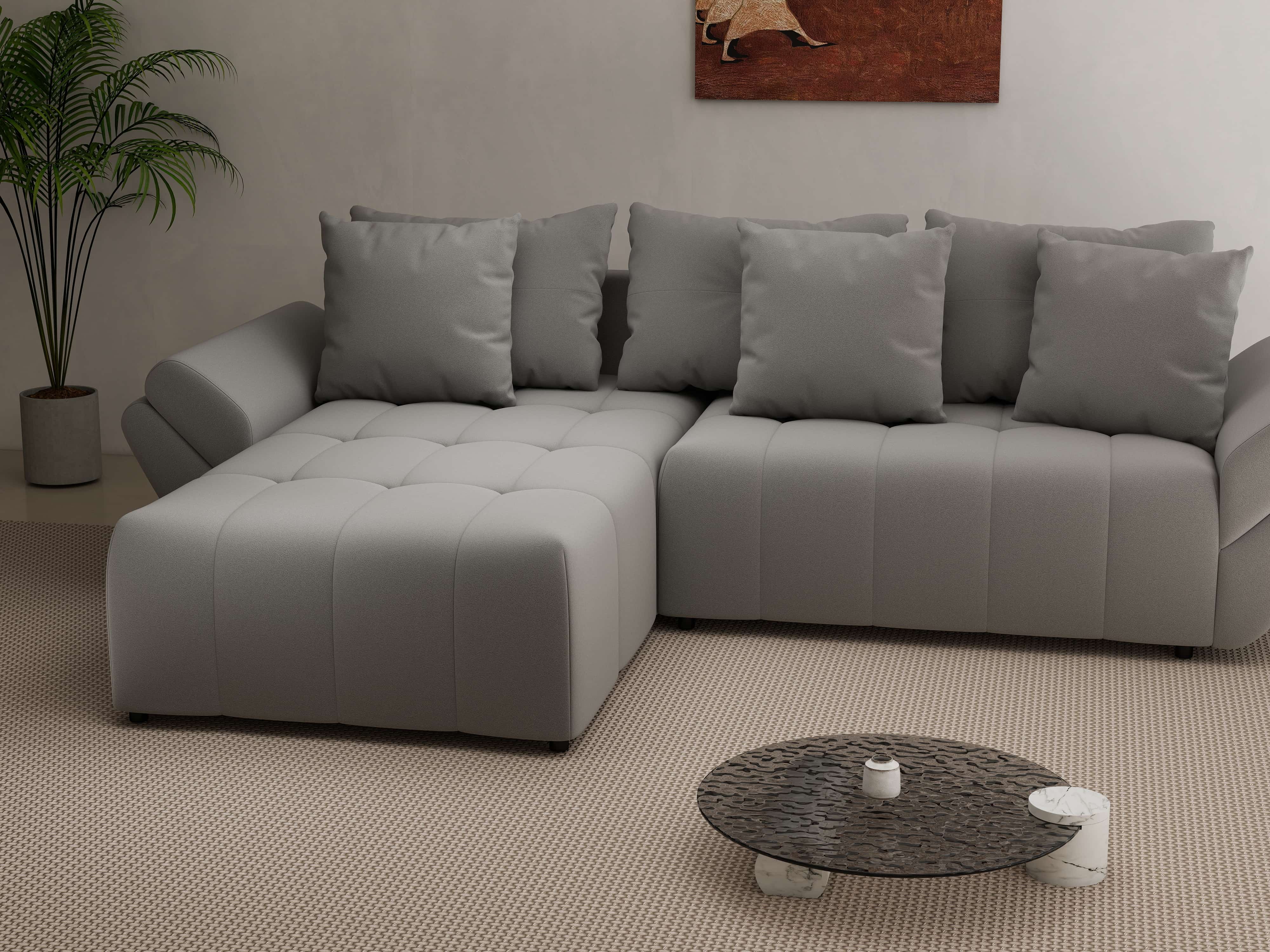 Colțar extensibil dumonde cu ladă de depozitare si sezut confortabil din spuma HR, Berlin Royal Gri 280x185 cm Fabrica