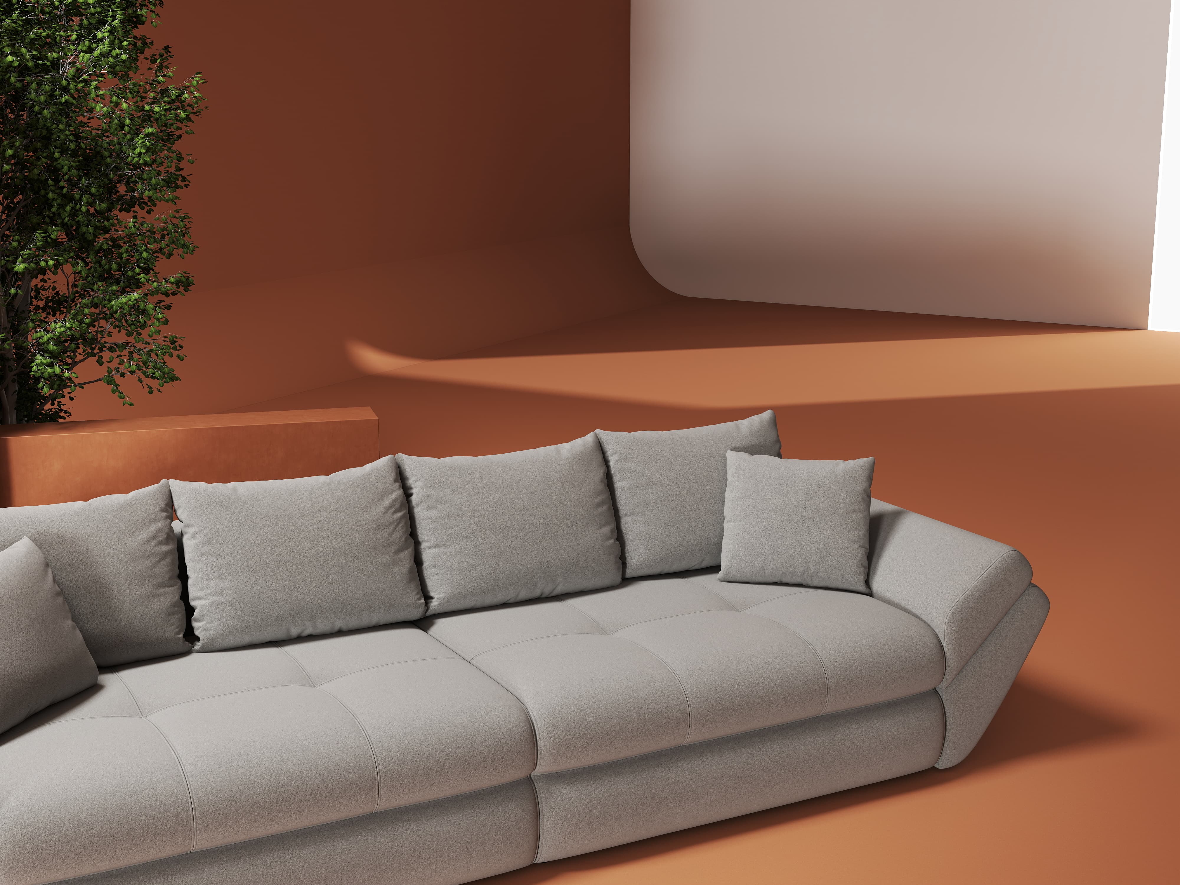 Canapea extensibilă dumonde cu ladă de depozitare si sezut confortabil din spuma HR, Loana Royal Gri 300x100 cm Fabrica