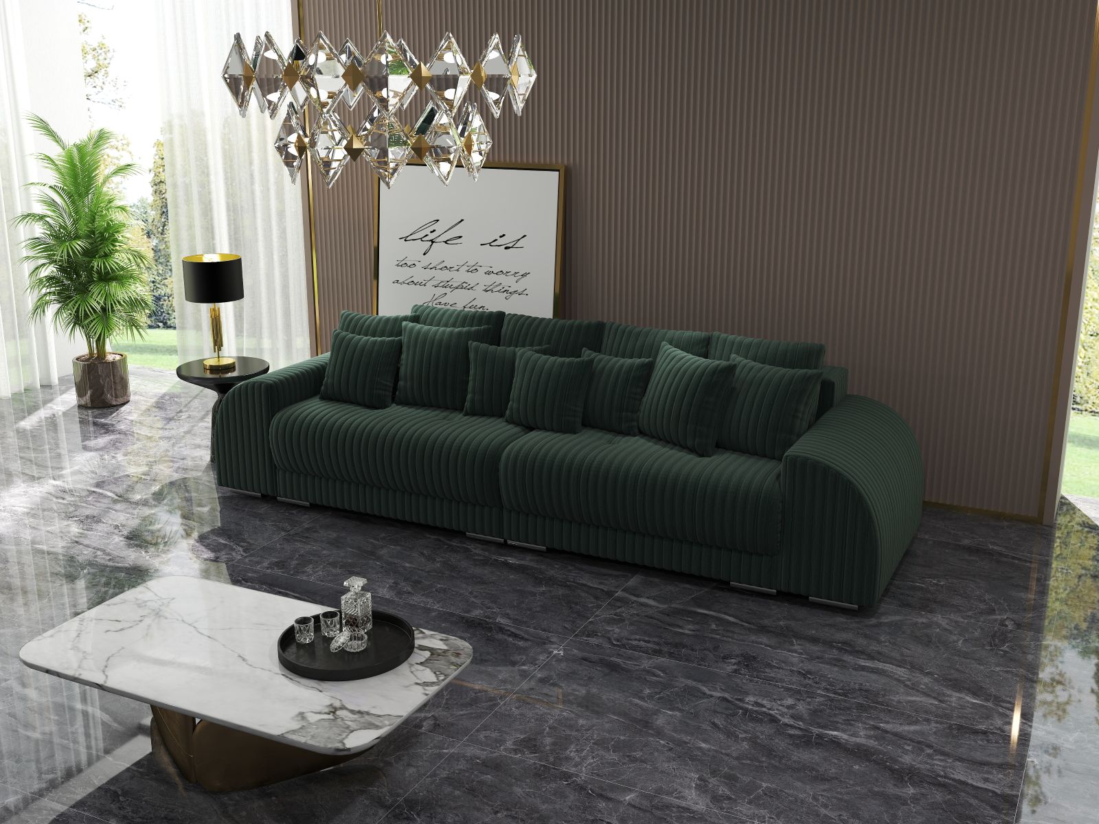 Canapea extensibilă dumonde cu 2 lăzi de depozitare si sezut confortabil din spuma HR, Verona Ambience Green 310x100 cm Fabrica