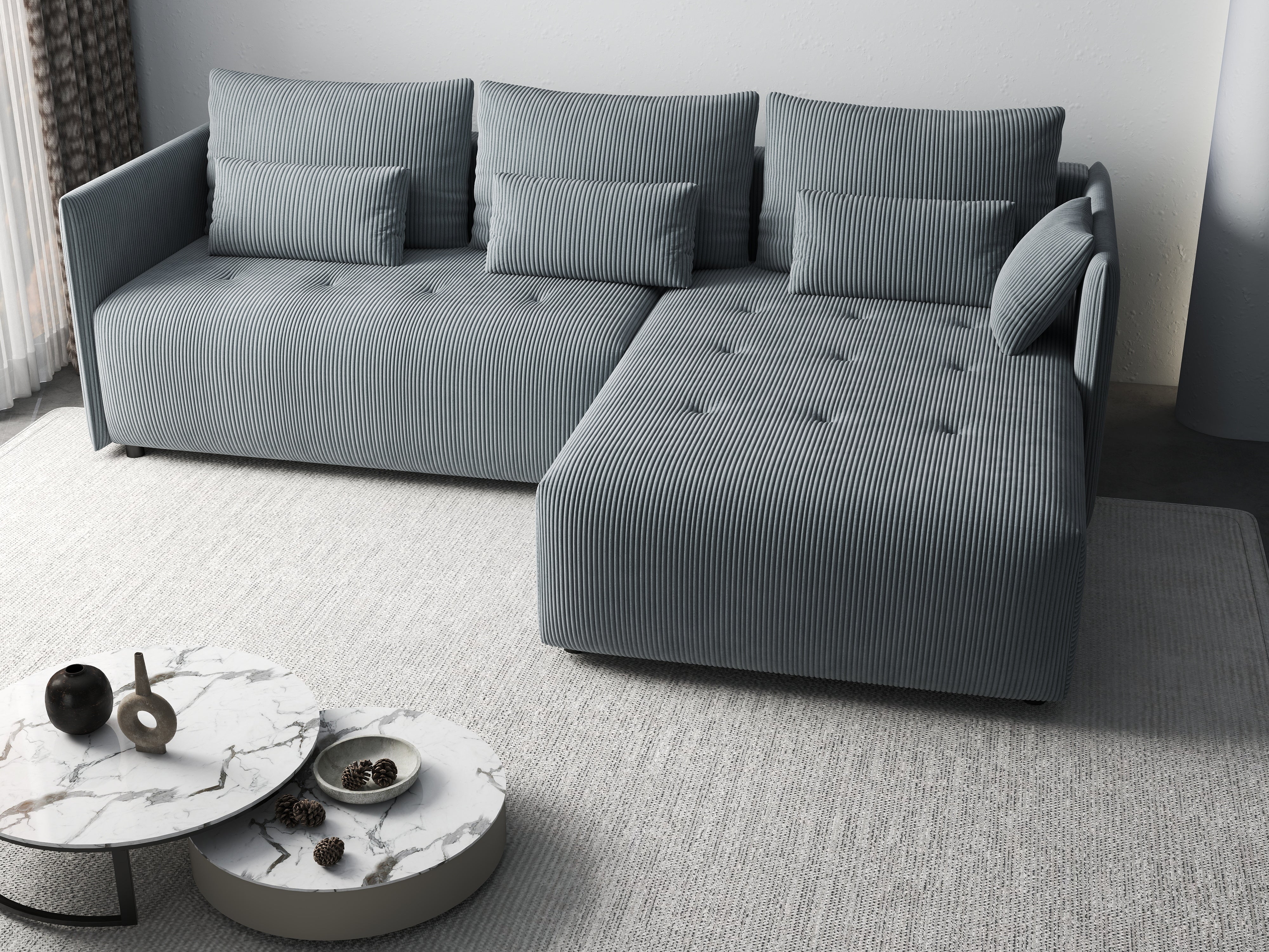 Colțar extensibil dumonde cu ladă de depozitare si sezut confortabil din spuma HR, Malta Zoom Grey II 235x185 cm Fabrica