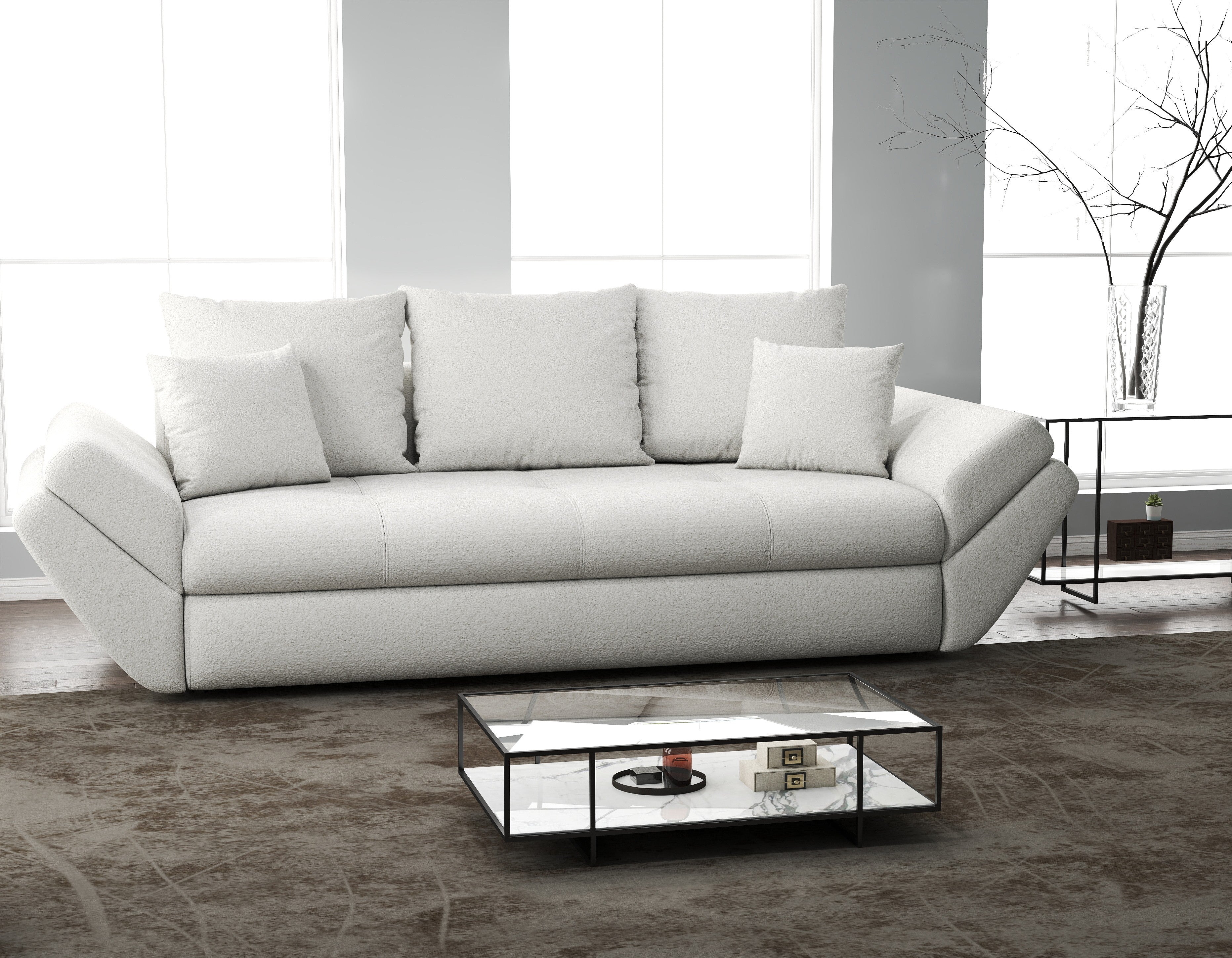 Canapea extensibilă dumonde cu ladă de depozitare si sezut confortabil din spuma HR, Loana Euphoria Ivory 250x100 cm Fabrica
