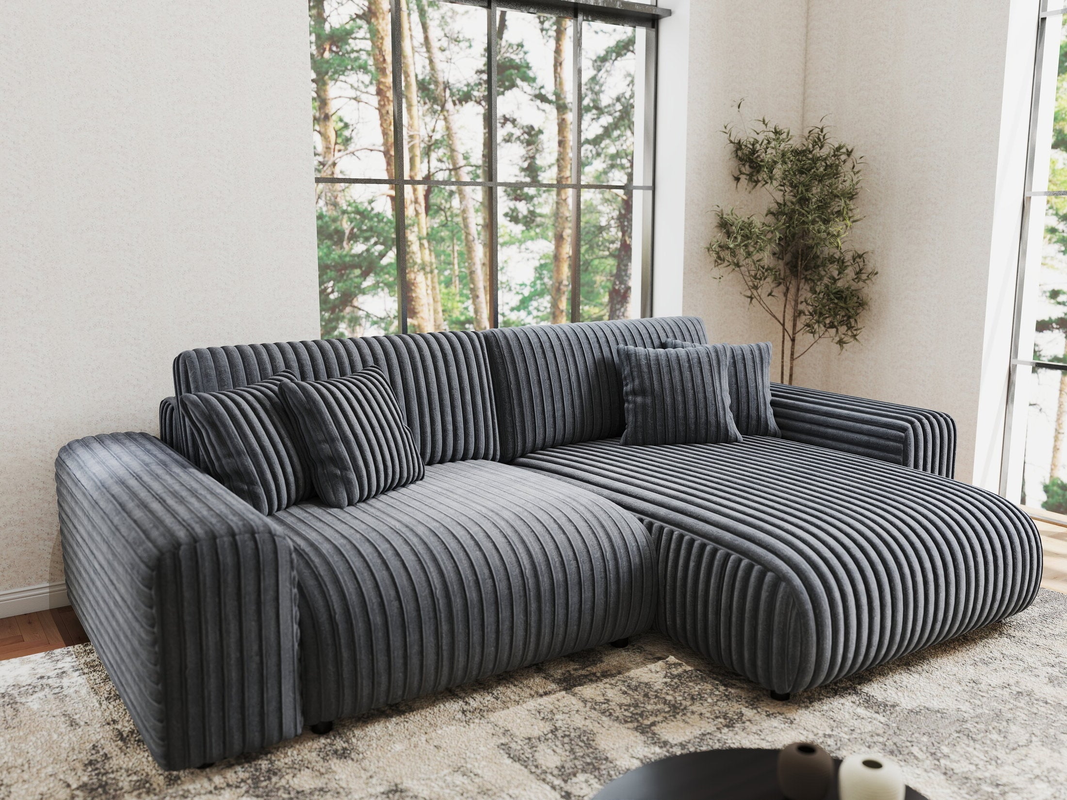 Colțar extensibil dumonde cu ladă de depozitare si sezut confortabil din spuma HR, Sarina Ambience Gri 255x168 cm II