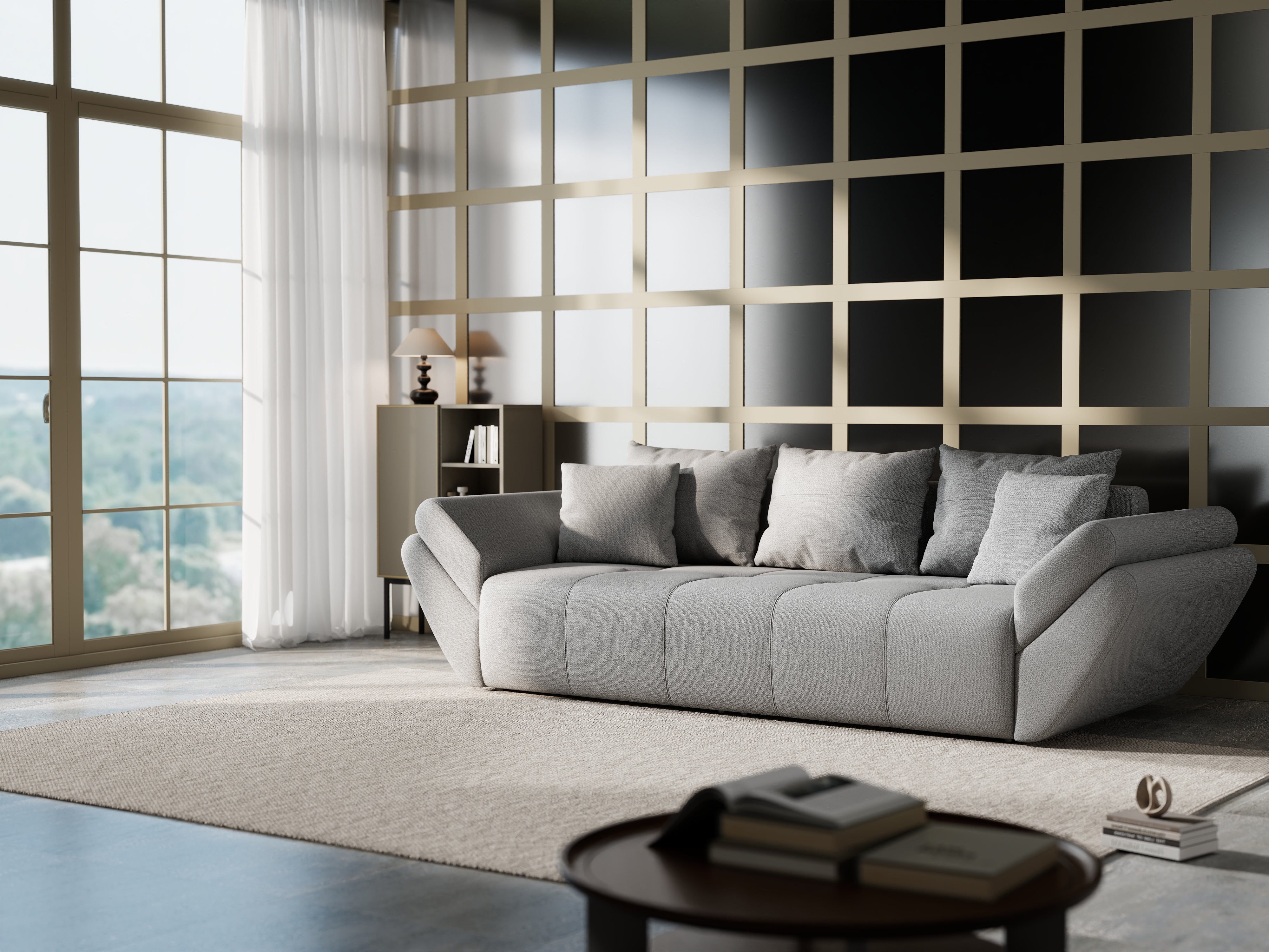 Canapea extensibilă dumonde cu ladă de depozitare si sezut confortabil din spuma HR, Berlin Enjoy Grey 250x100 cm Fabrica