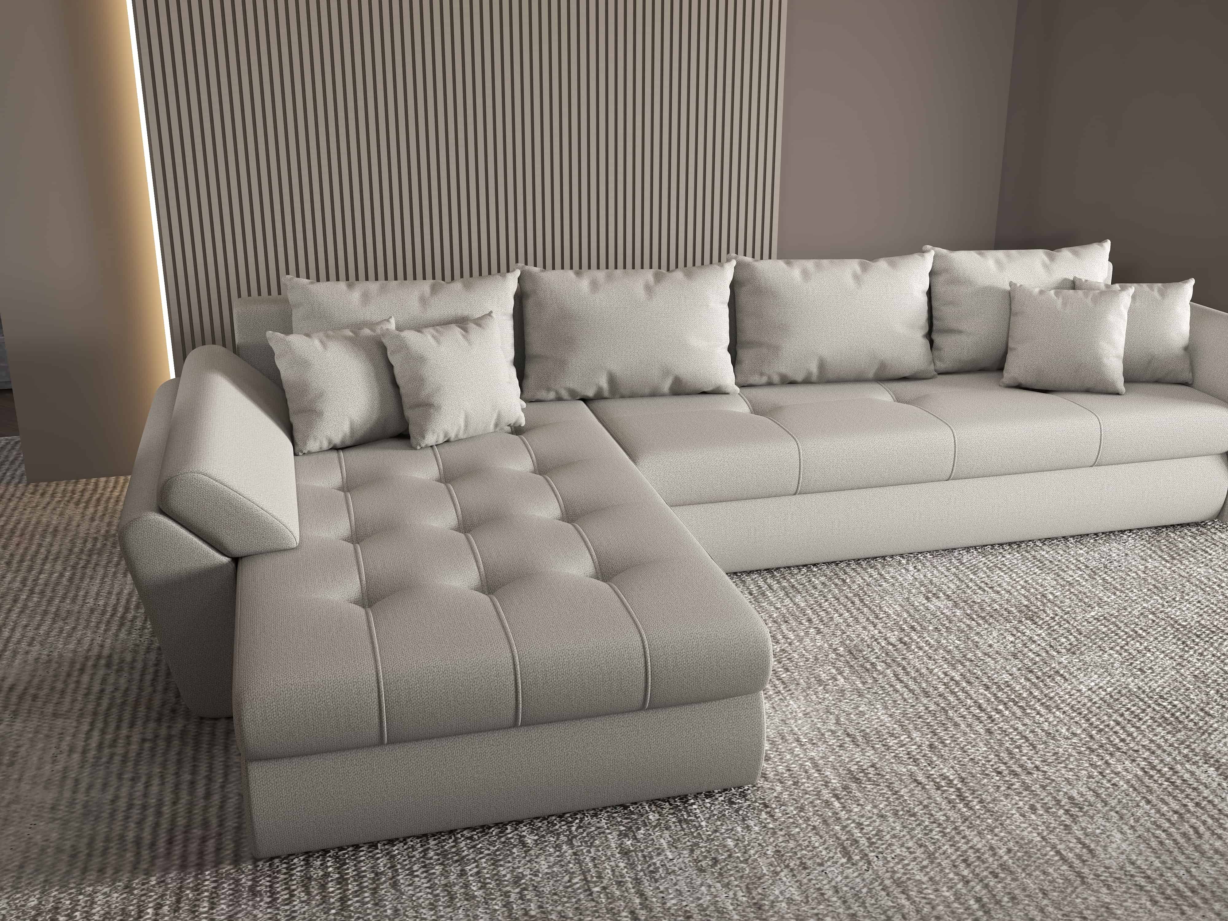 Colțar extensibil dumonde cu ladă de depozitare si sezut confortabil din spuma HR, Loana XL Enjoy Beige 335x185 cm Fabrica