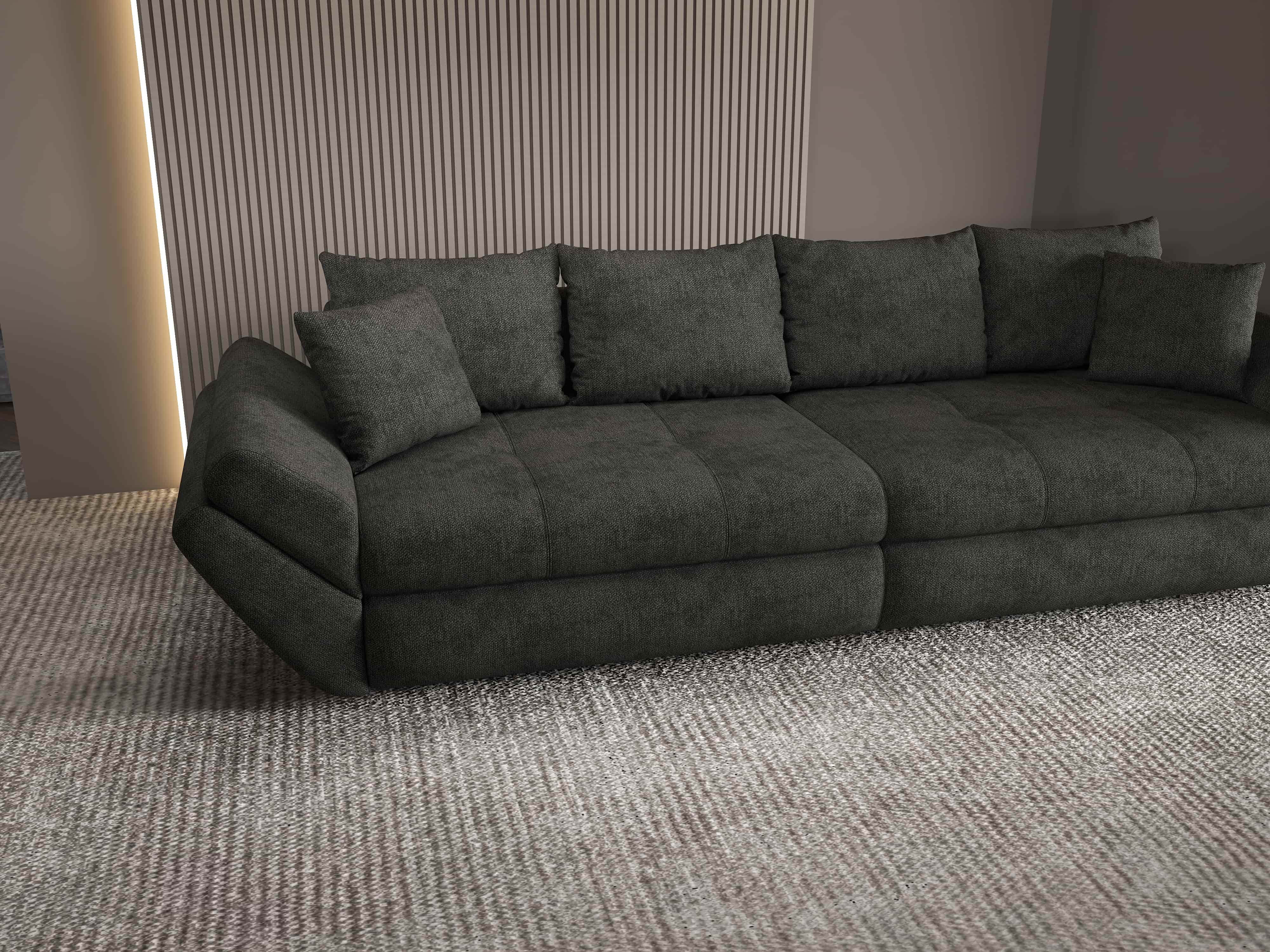 Canapea extensibilă dumonde cu ladă de depozitare si sezut confortabil din spuma HR, Loana Enjoy Negru 300x100 cm Fabrica