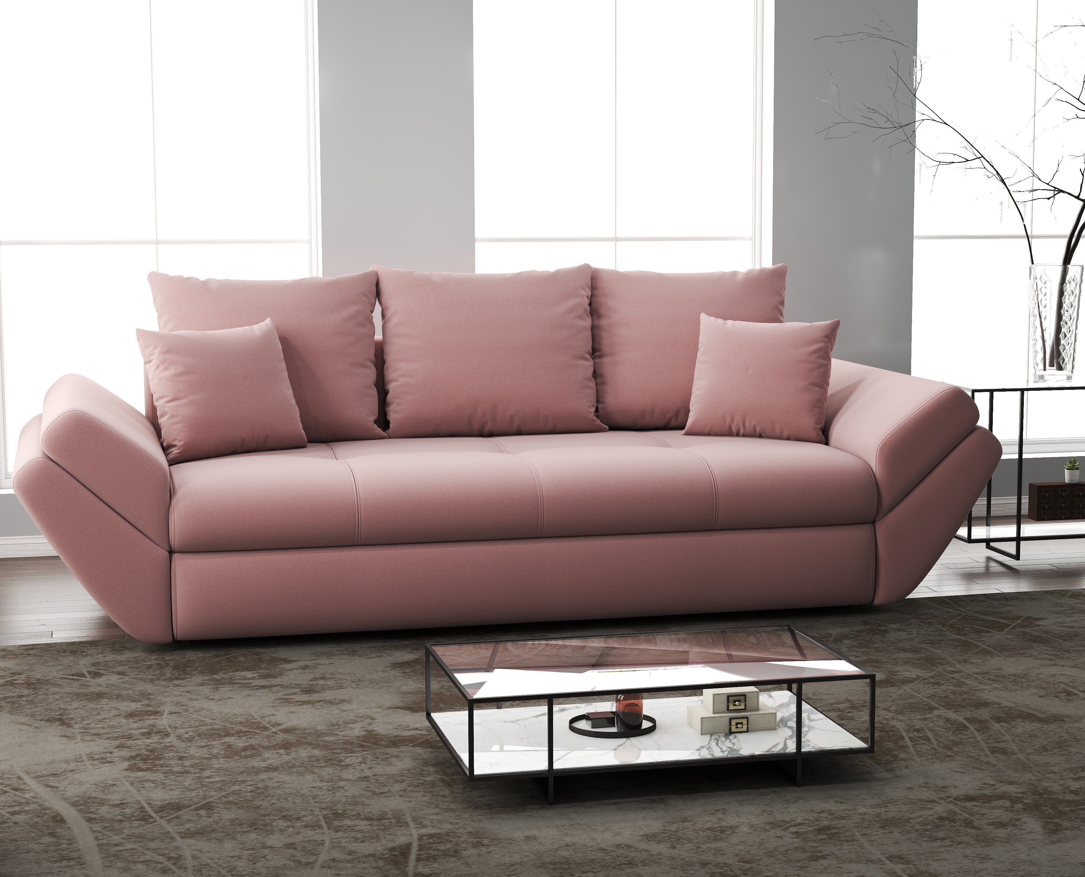 Canapea extensibilă dumonde cu ladă de depozitare si sezut confortabil din spuma HR, Loana Royal Pink 250x100 cm Fabrica