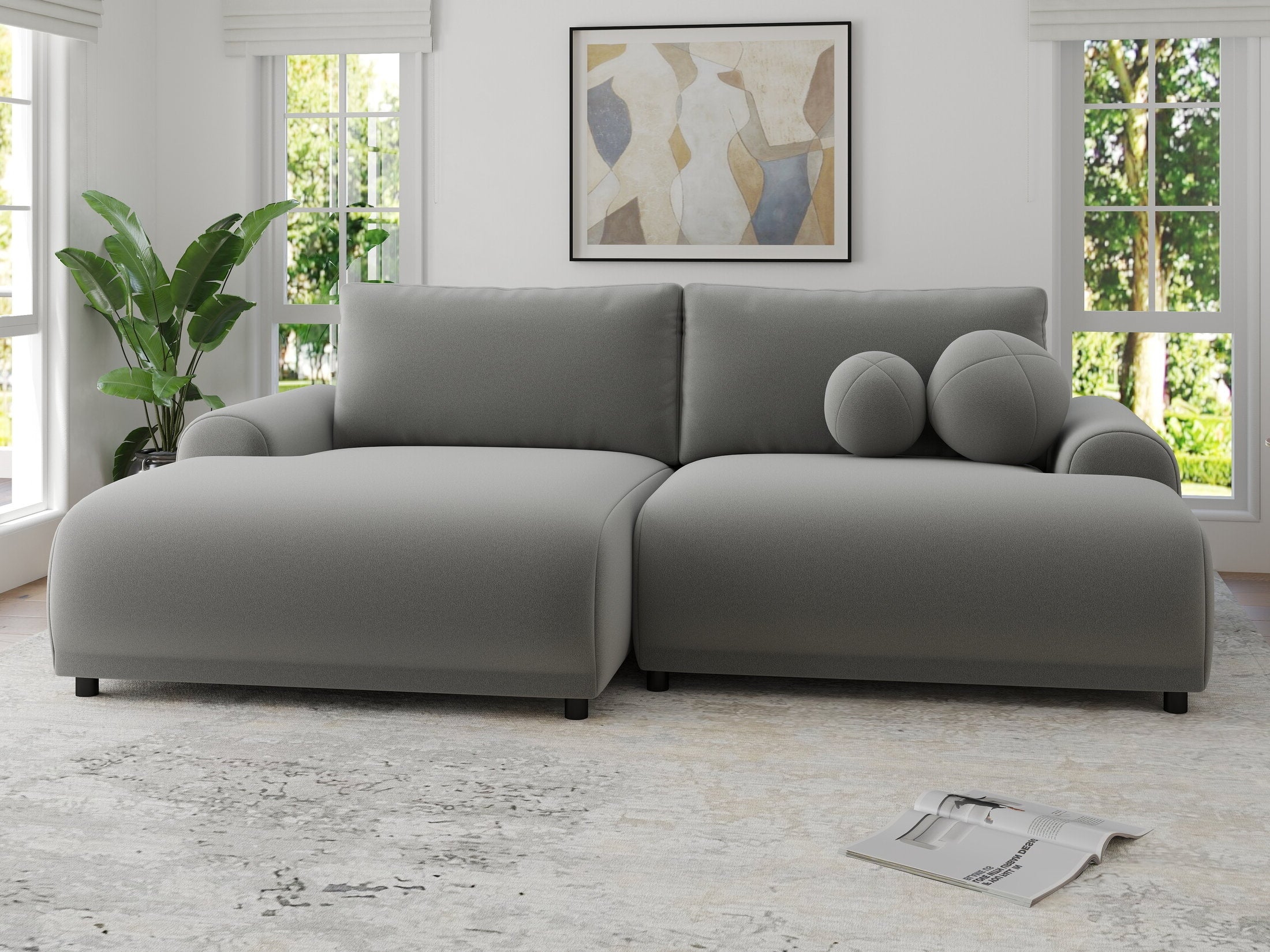 Colțar extensibil dumonde cu ladă de depozitare și șezut confortabil din spumă HR, Carlo Royal Gri 240x145 cm