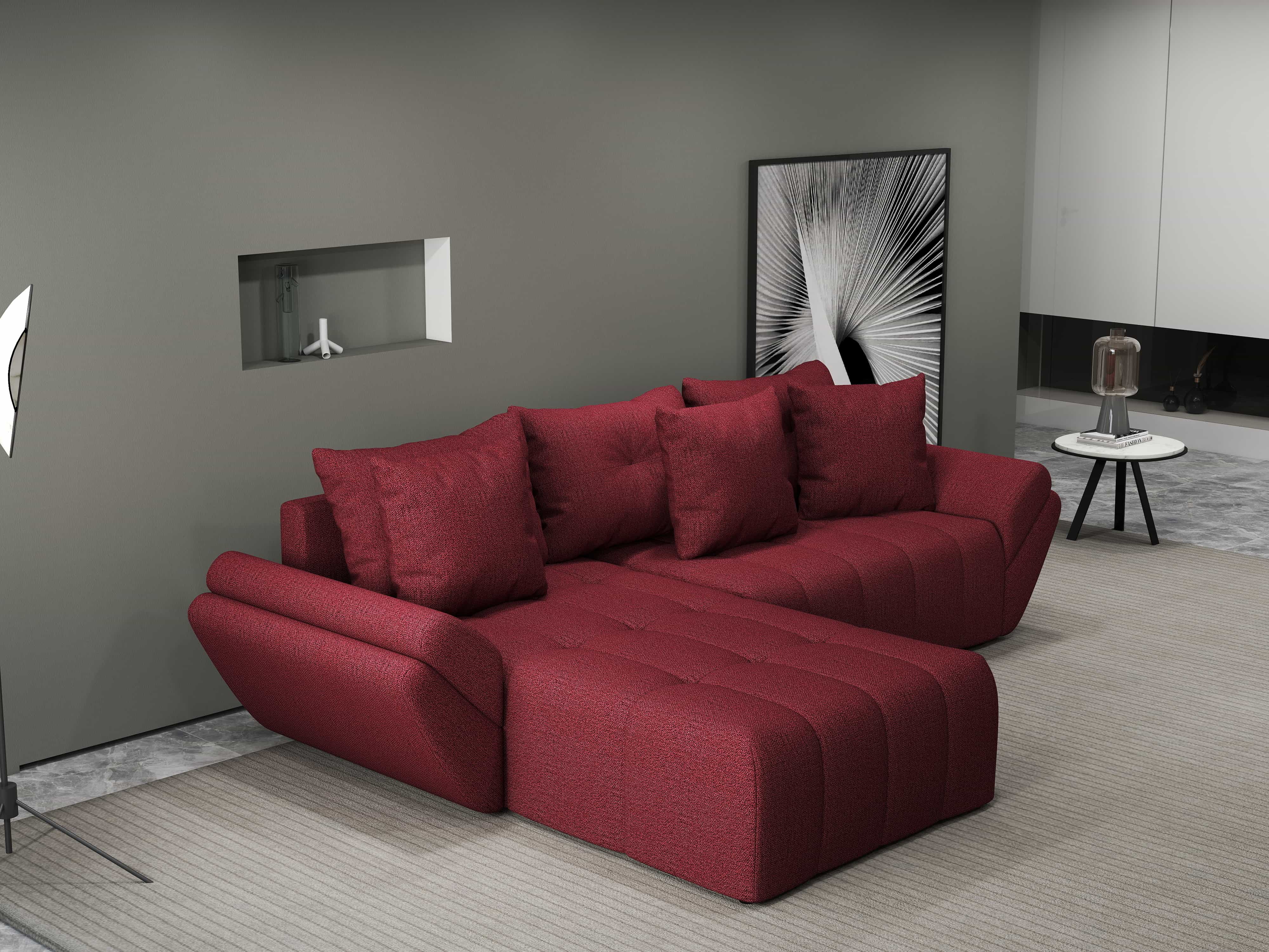 Colțar extensibil dumonde cu ladă de depozitare si sezut confortabil din spuma HR, Berlin Enjoy Rosu 280x185 cm Fabrica