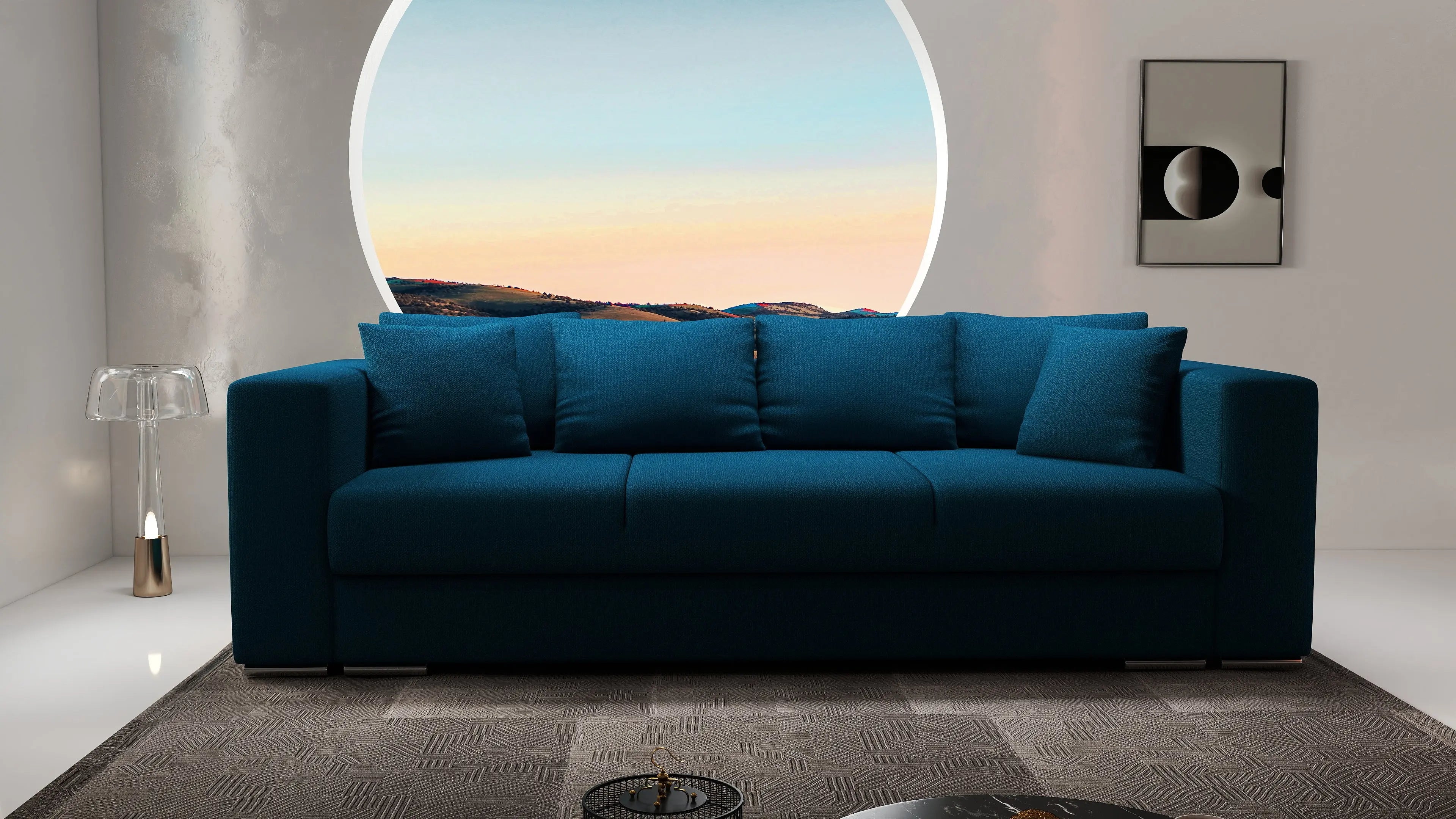 Canapea extensibilă dumonde cu ladă de depozitare si sezut confortabil din spuma HR, Gloria Green Petrol Lux 240x100 cm Fabrica