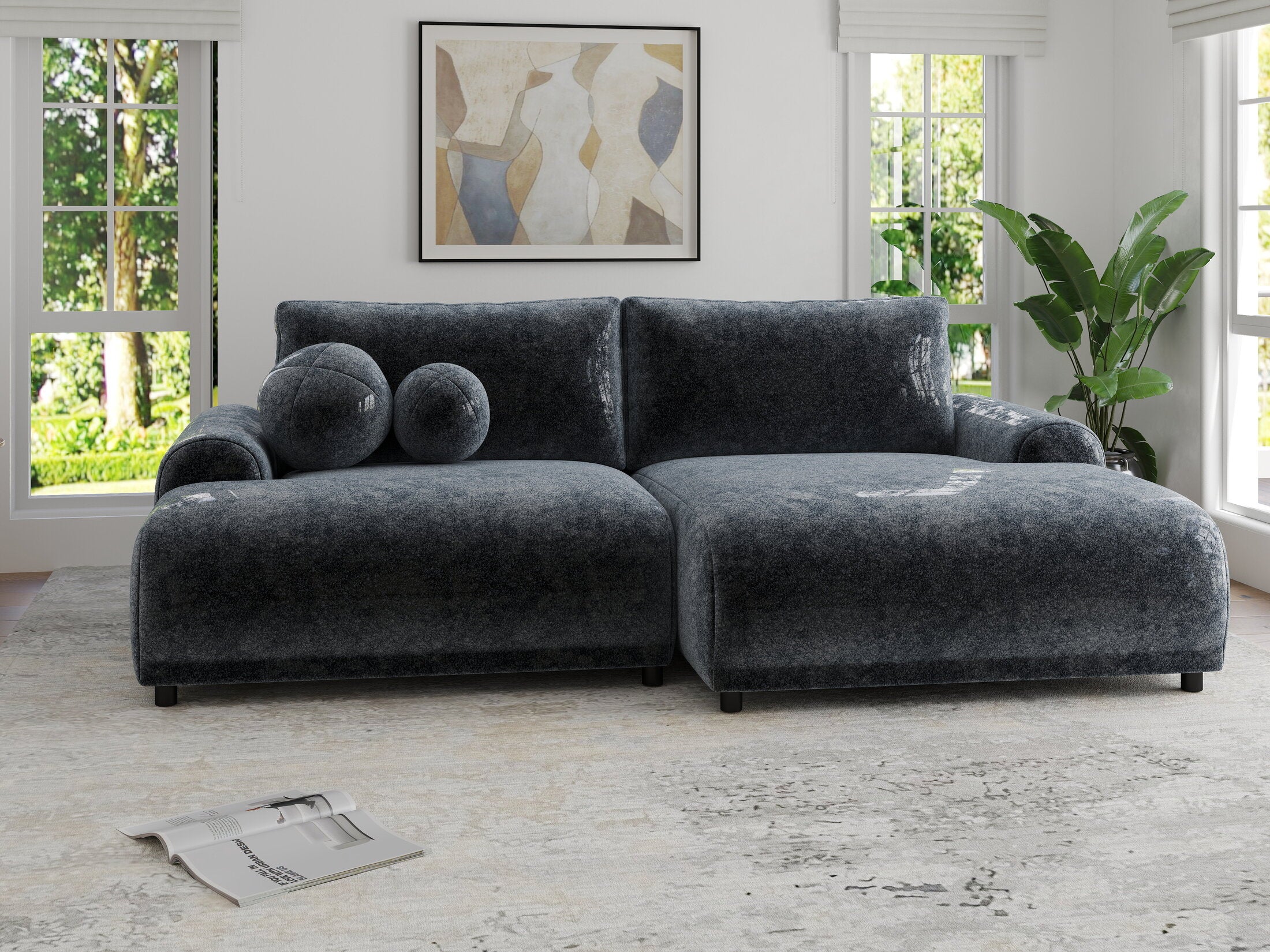 Colțar extensibil dumonde cu ladă de depozitare și șezut confortabil din spumă HR, Carlo Euphoria Gri Grafit 240x145 cm II