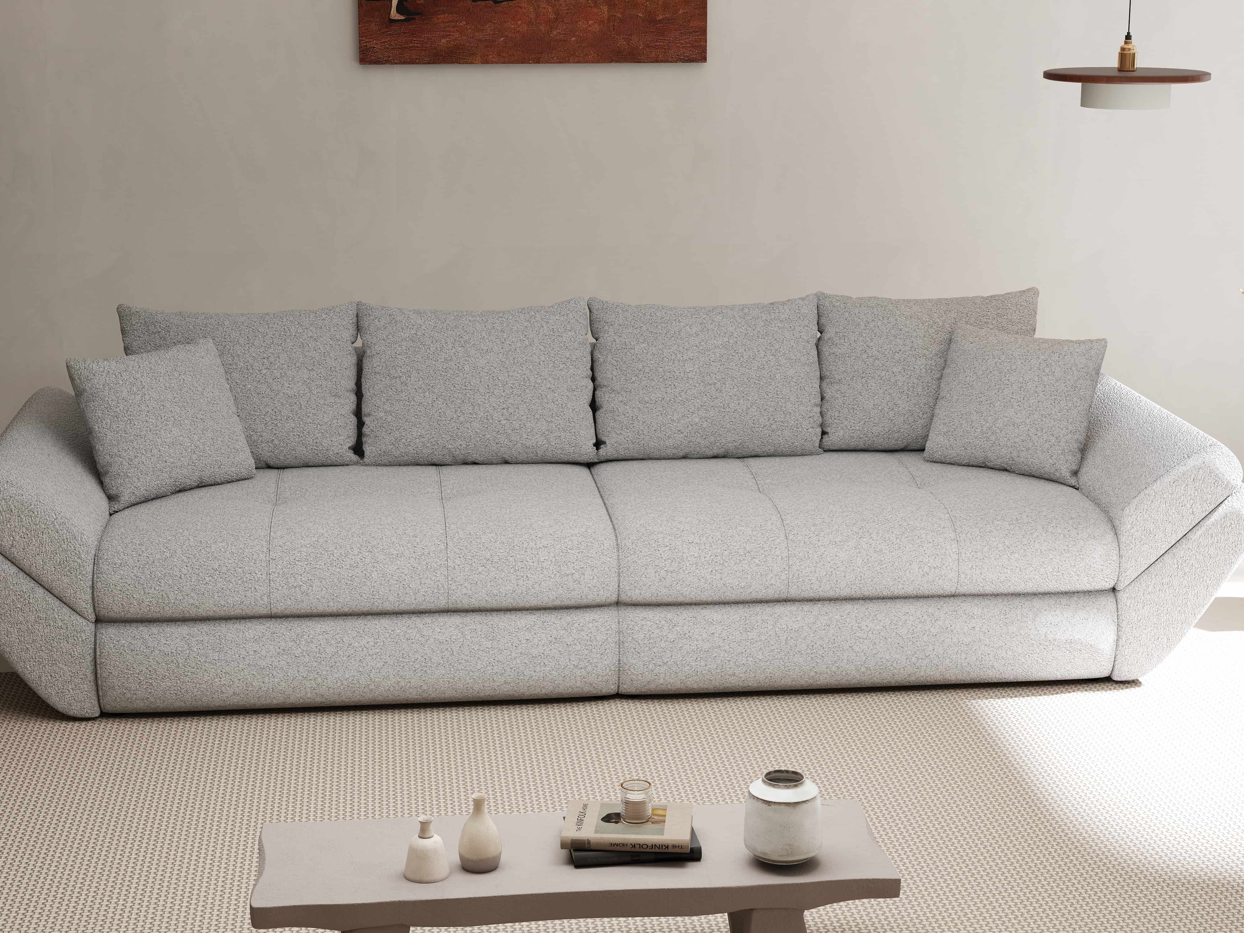 Canapea extensibilă dumonde cu ladă de depozitare si sezut confortabil din spuma HR, Loana Euphoria Dove 300x100 cm Fabrica