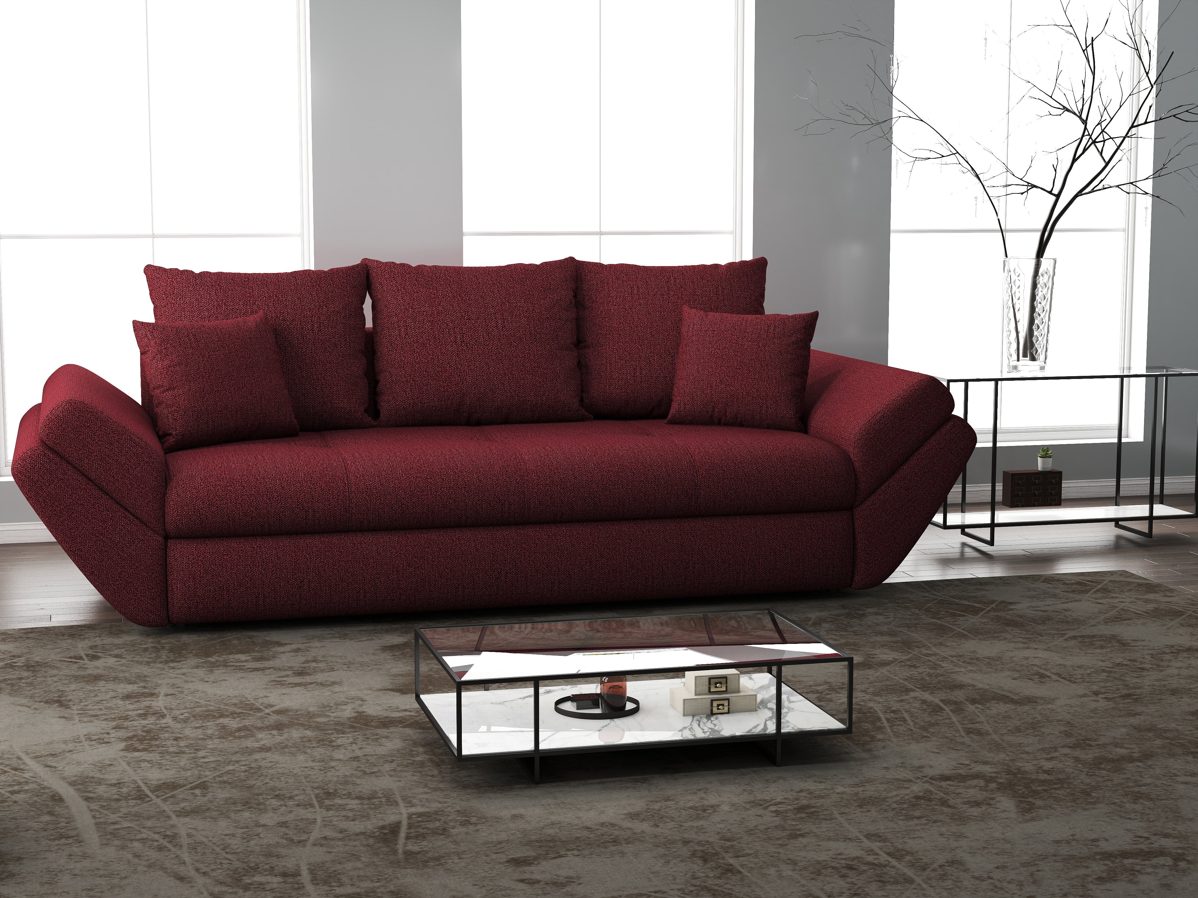 Canapea extensibilă dumonde cu ladă de depozitare si sezut confortabil din spuma HR, Loana Enjoy Red 250x100 cm Fabrica