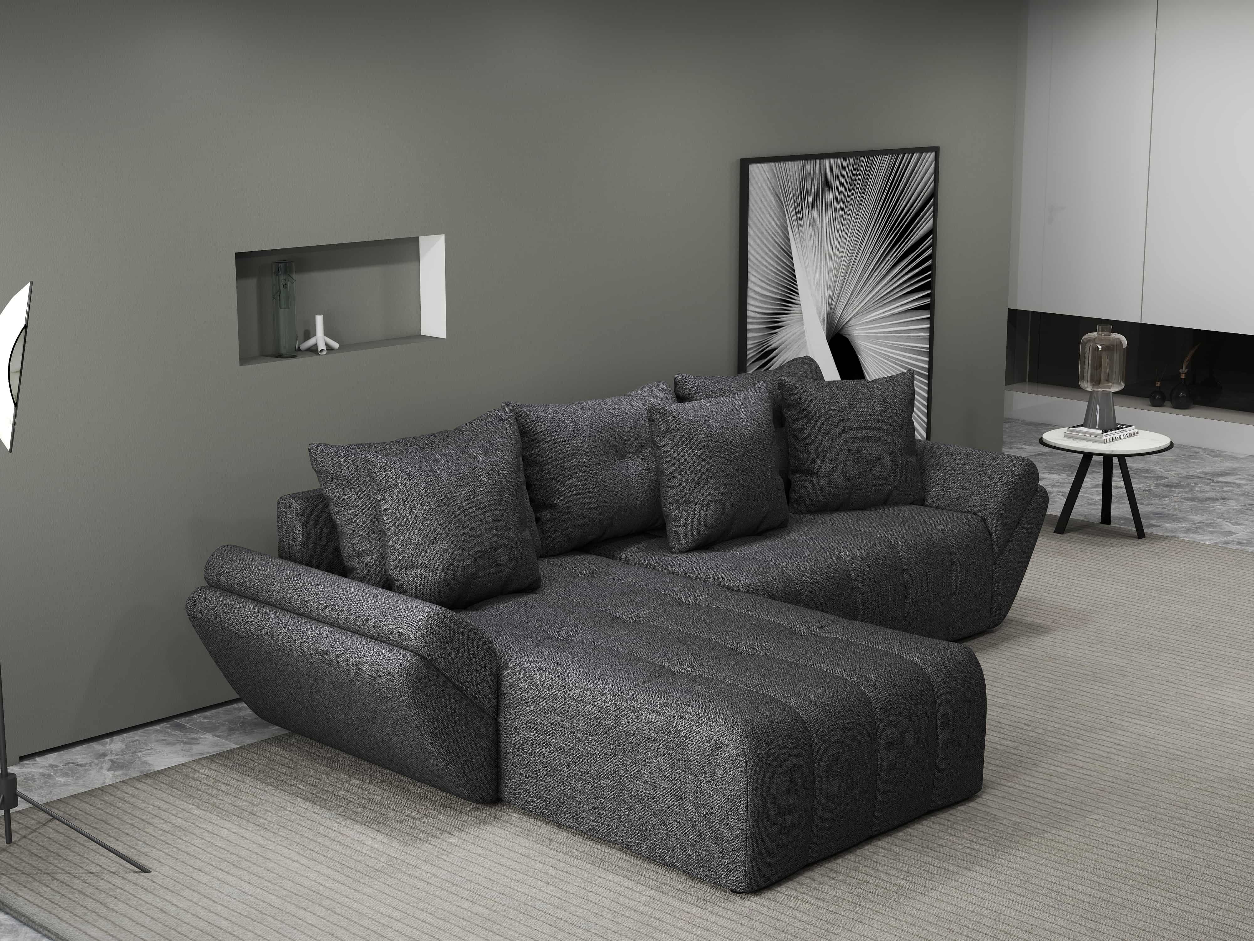 Colțar extensibil dumonde cu ladă de depozitare si sezut confortabil din spuma HR, Berlin Enjoy Grafit 280x185 cm Fabrica