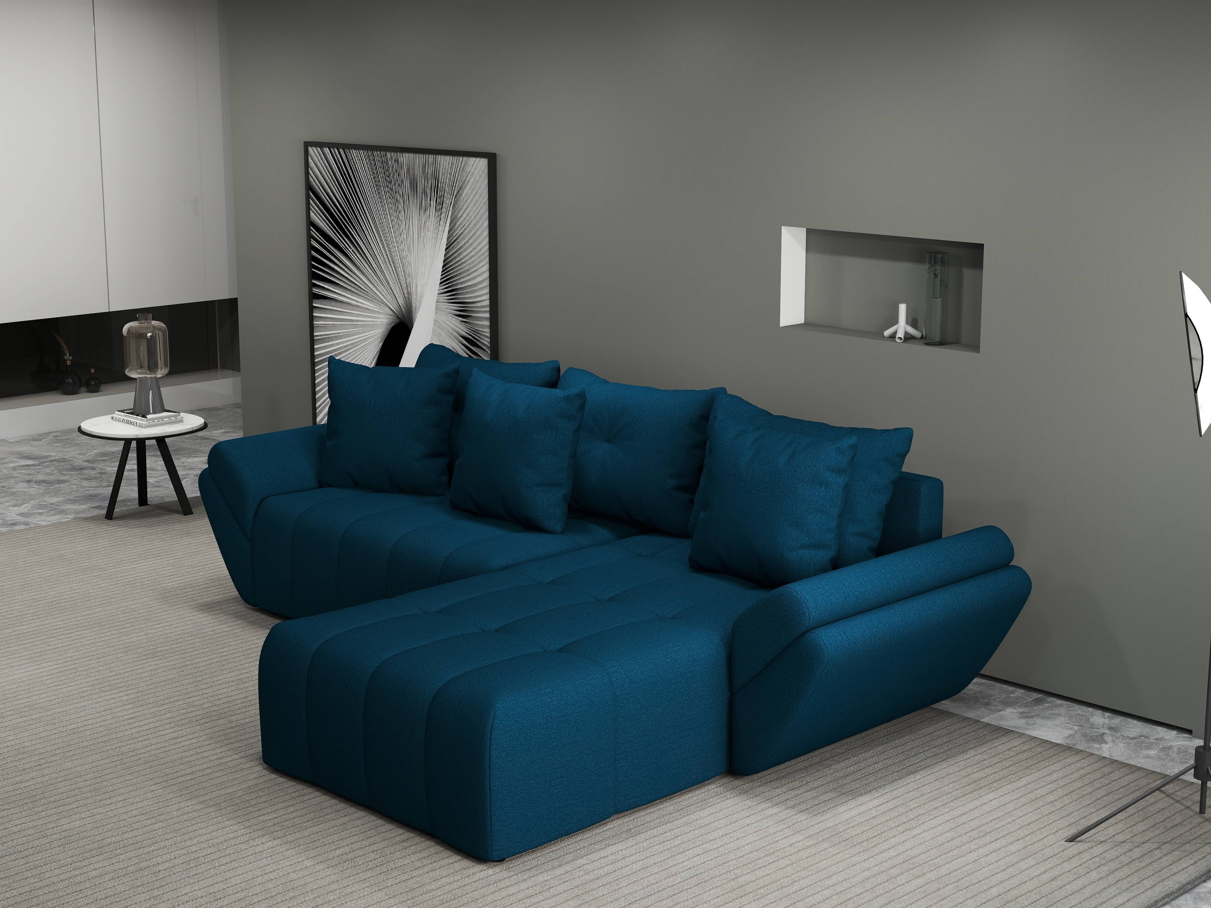 Colțar extensibil dumonde cu ladă de depozitare si sezut confortabil din spuma HR, Berlin Enjoy Petrol 280x185 cm II Fabrica