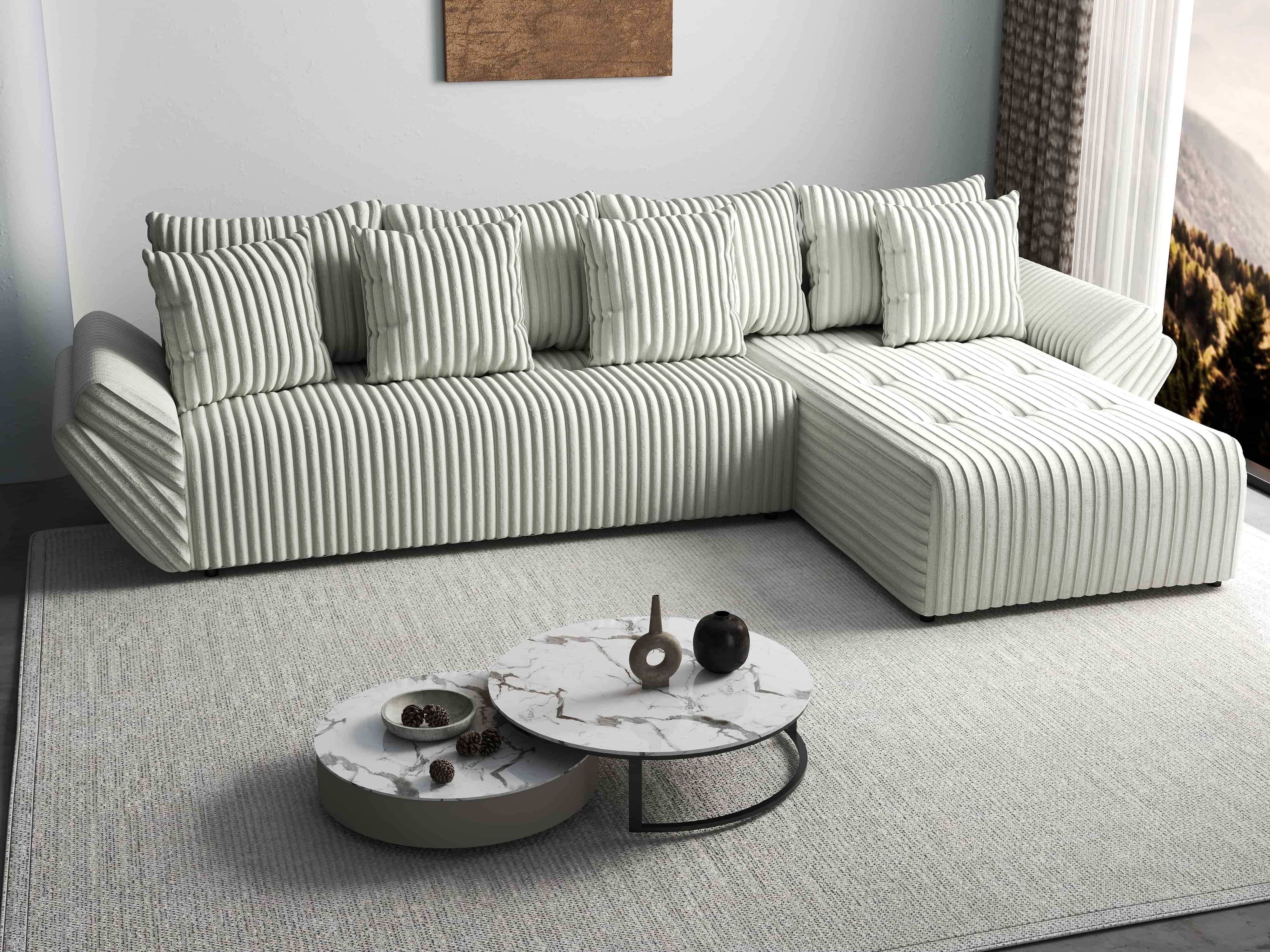 Colțar extensibil dumonde cu ladă de depozitare si sezut confortabil din spuma HR, Berlin XL Ambience Ivory II 350x185 cm Fabrica