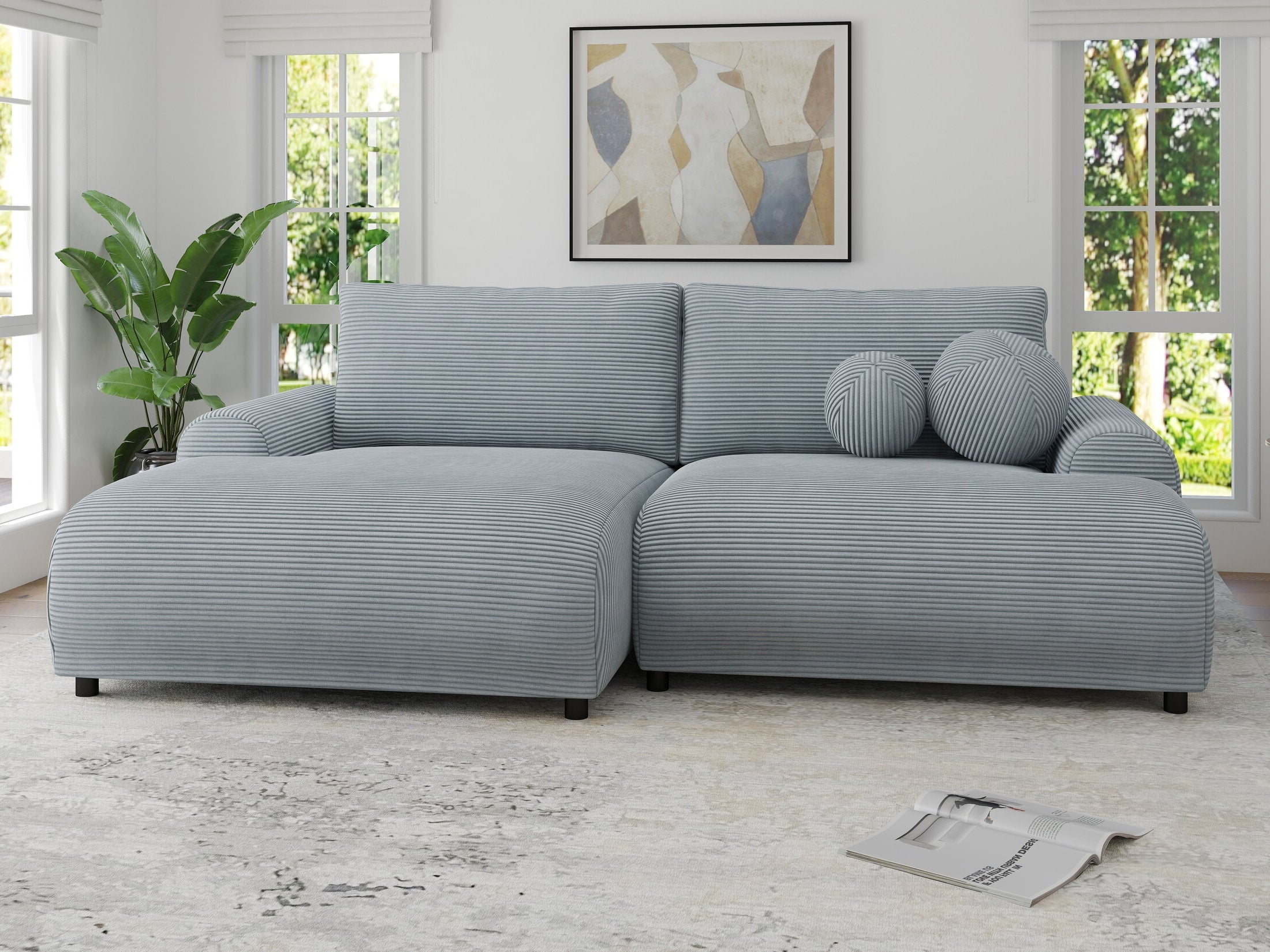 Colțar extensibil dumonde cu ladă de depozitare și șezut confortabil din spumă HR, Carlo Zoom Gri Mint 240x145 cm