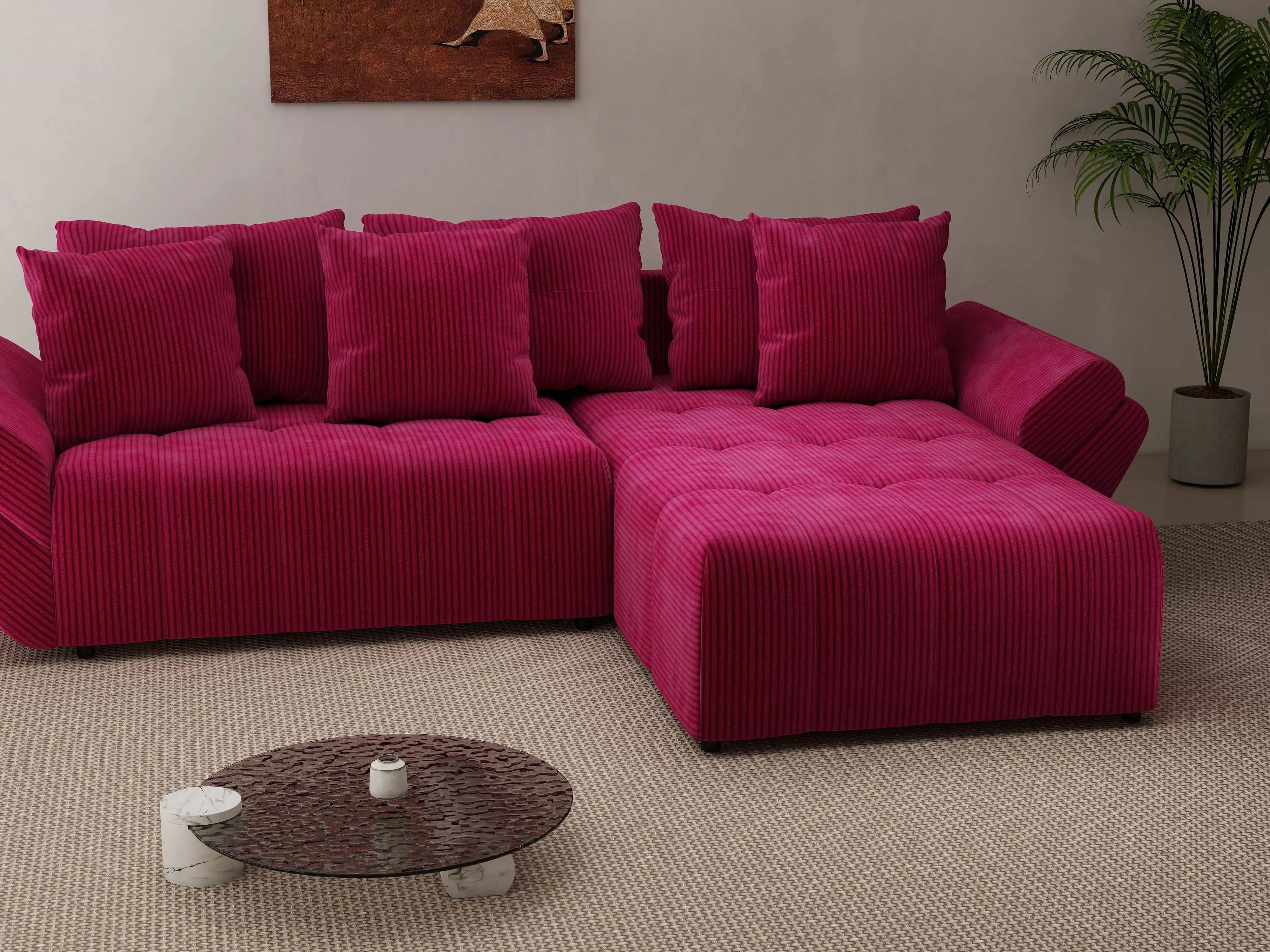 Colțar extensibil dumonde cu ladă de depozitare si sezut confortabil din spuma HR, Berlin Zoom Red 280x185 cm II Fabrica