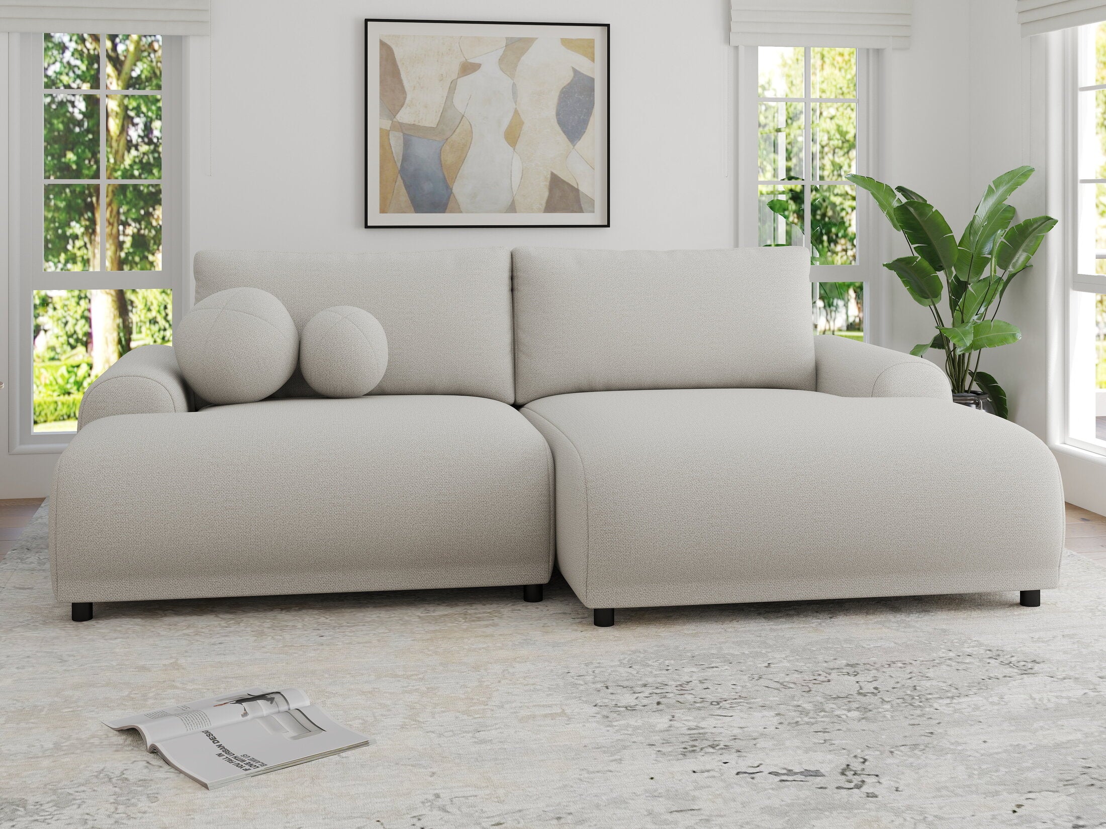 Colțar extensibil dumonde cu ladă de depozitare și șezut confortabil din spumă HR, Carlo Enjoy Bej 240x145 cm II