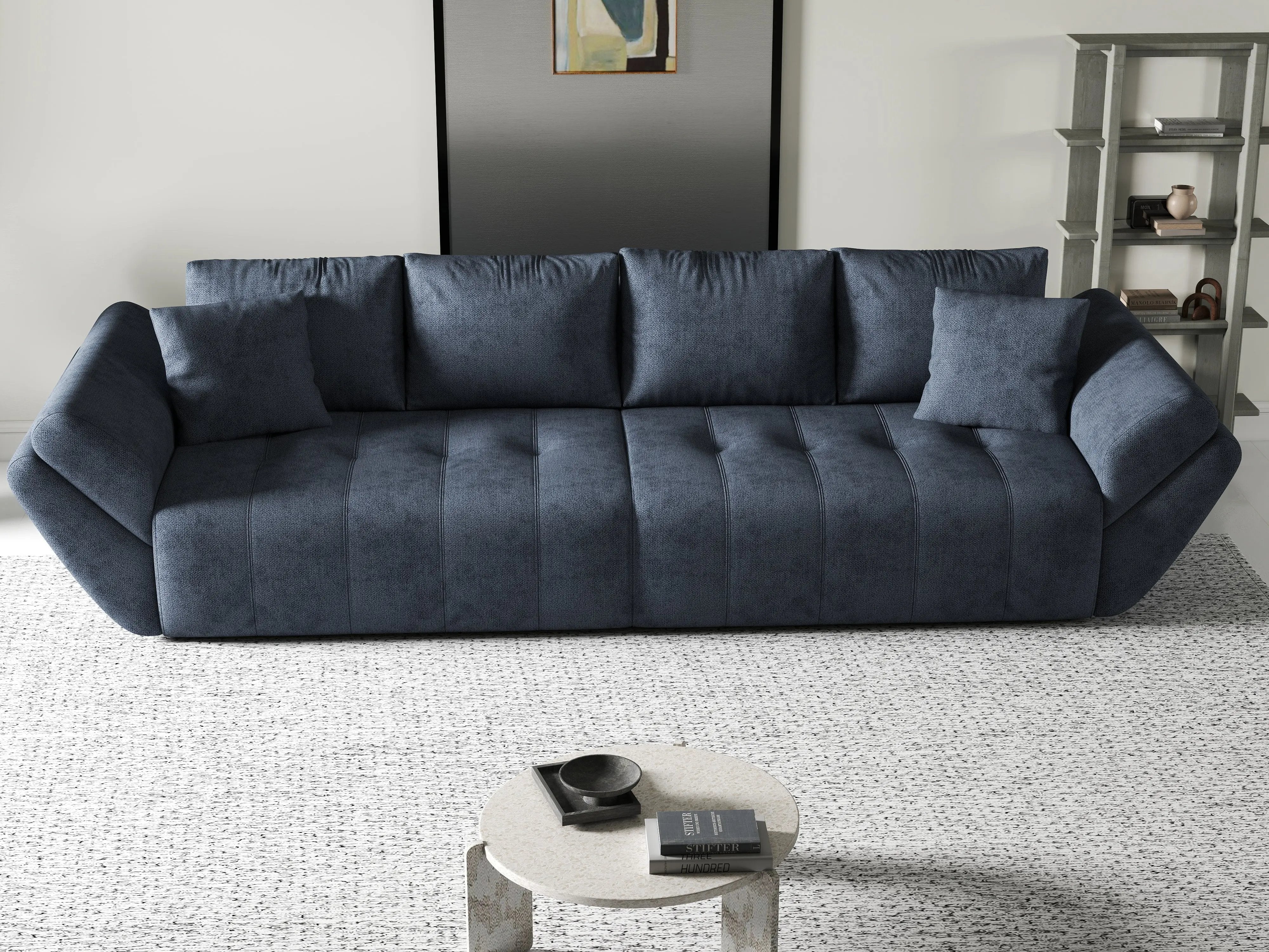 Canapea extensibilă dumonde cu ladă de depozitare si sezut confortabil din spuma HR, Berlin Antracit 300x100 cm Fabrica