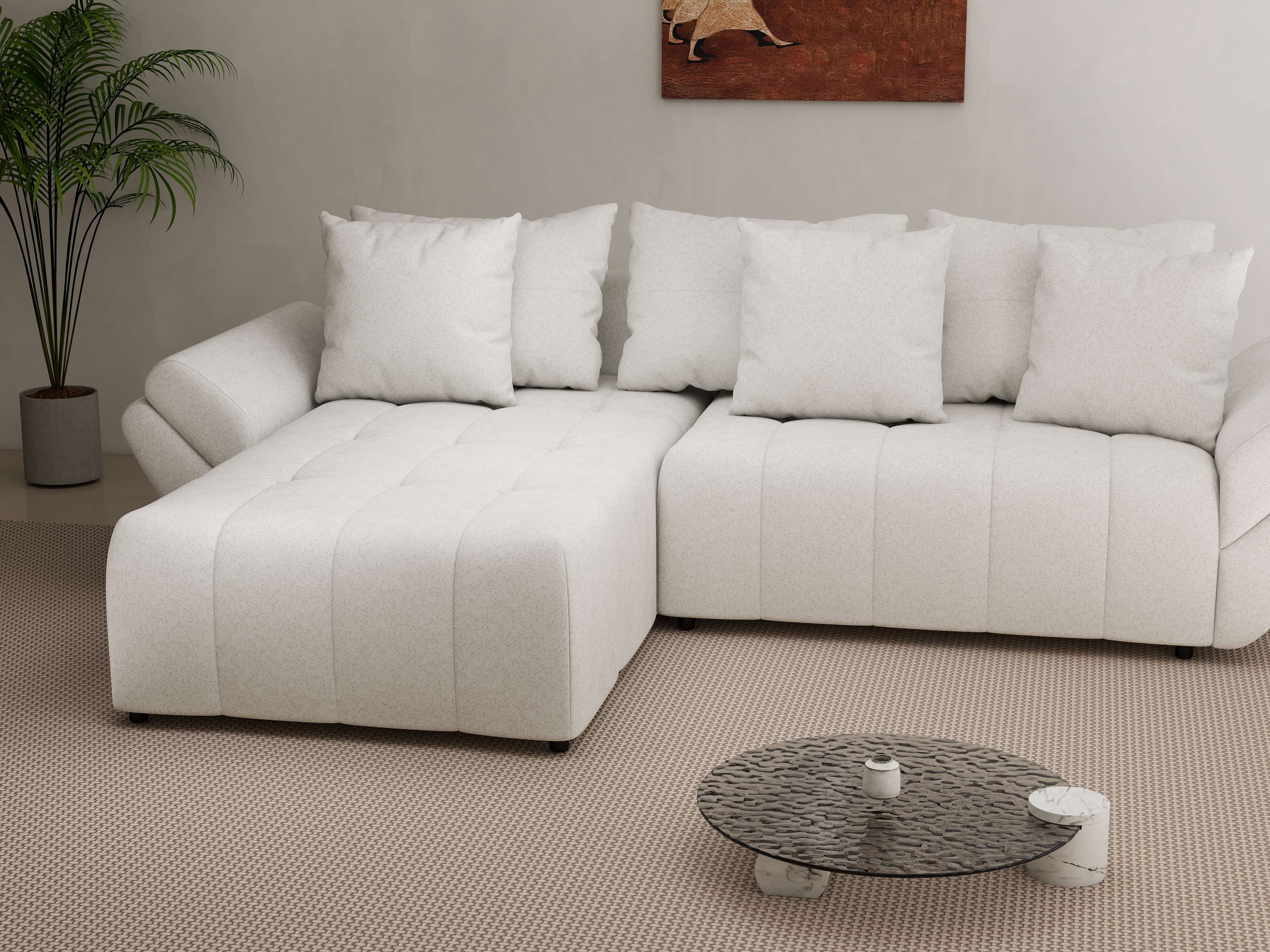 Colțar extensibil dumonde cu ladă de depozitare si sezut confortabil din spuma HR, Berlin Euphoria Ivory 280x185 cm Fabrica