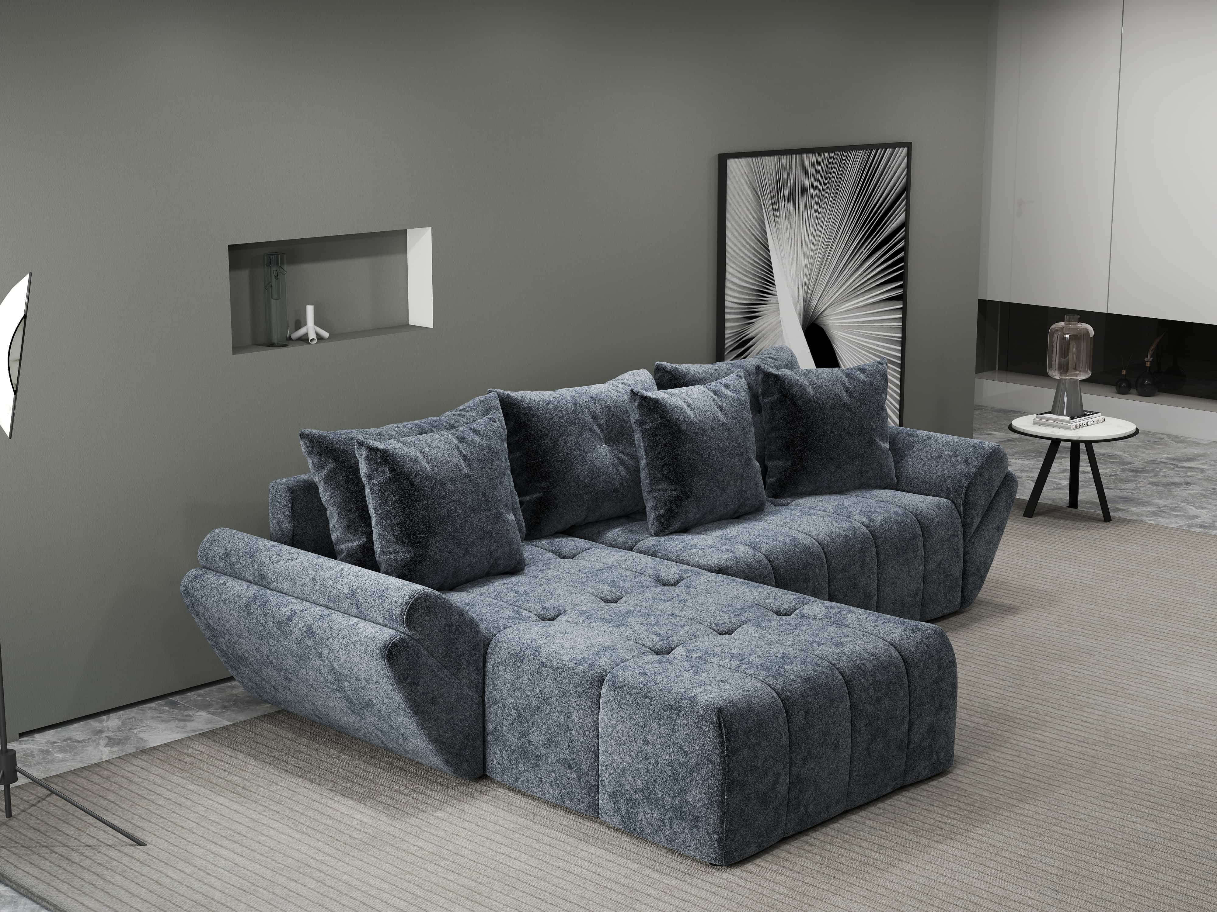 Colțar extensibil dumonde cu ladă de depozitare si sezut confortabil din spuma HR, Berlin Euphoria Grafit 280x185 cm Fabrica