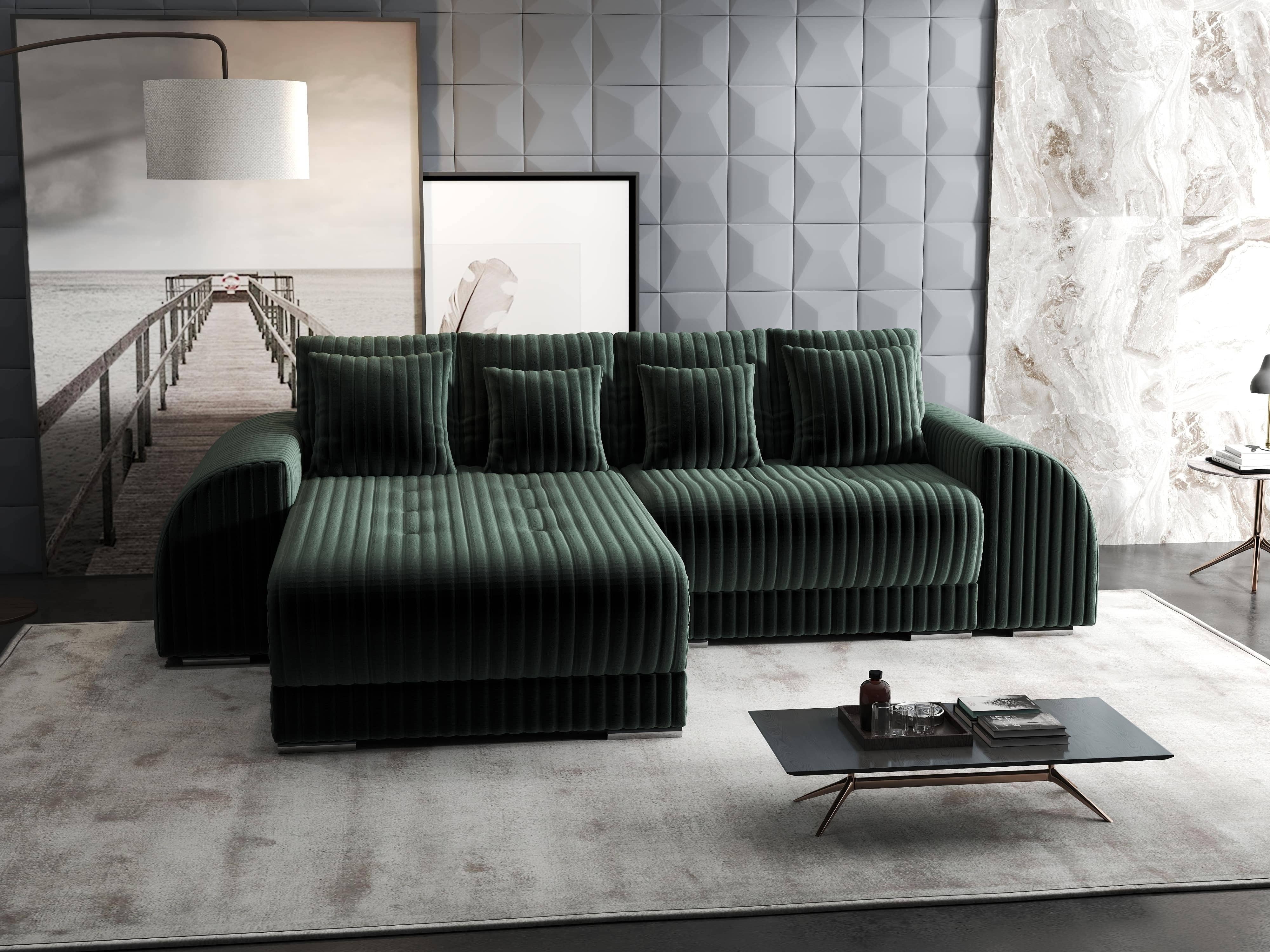 Colțar extensibil dumonde cu ladă de depozitare si sezut confortabil din spuma HR, Verona Ambience Verde 290x185 cm Fabrica