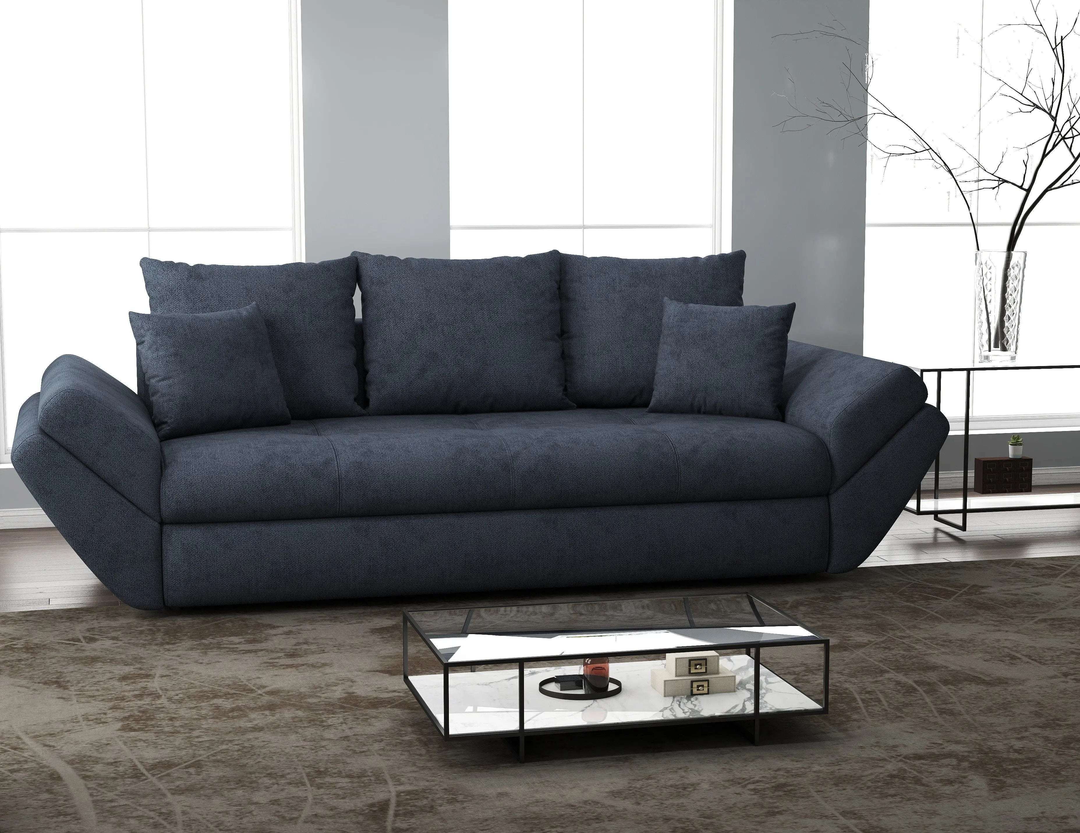 Canapea extensibilă dumonde cu ladă de depozitare si sezut confortabil din spuma HR, Loana Enjoy Antracit 250x100 cm Fabrica