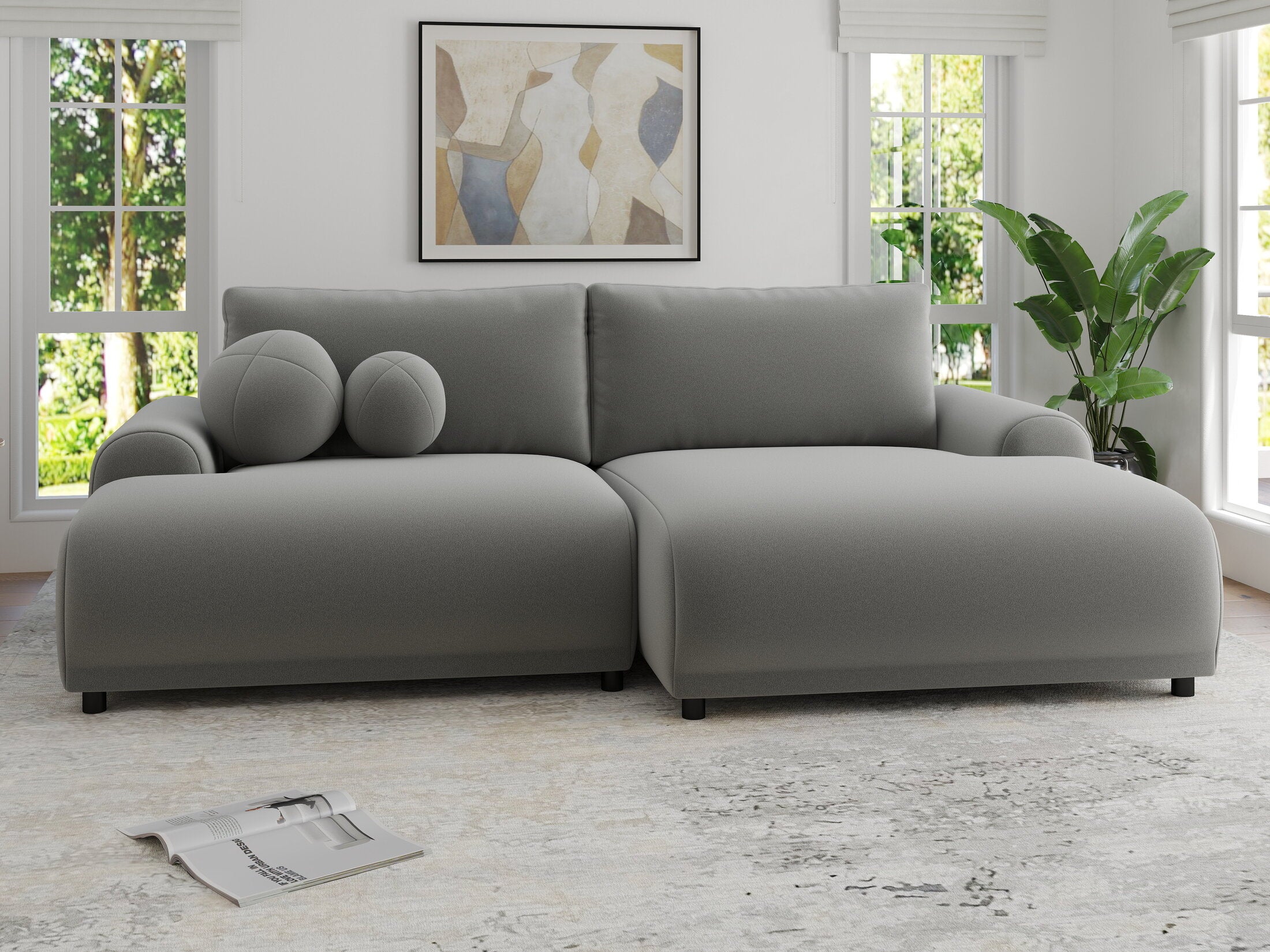 Colțar extensibil dumonde cu ladă de depozitare și șezut confortabil din spumă HR, Carlo Royal Gri 240x145 cm II