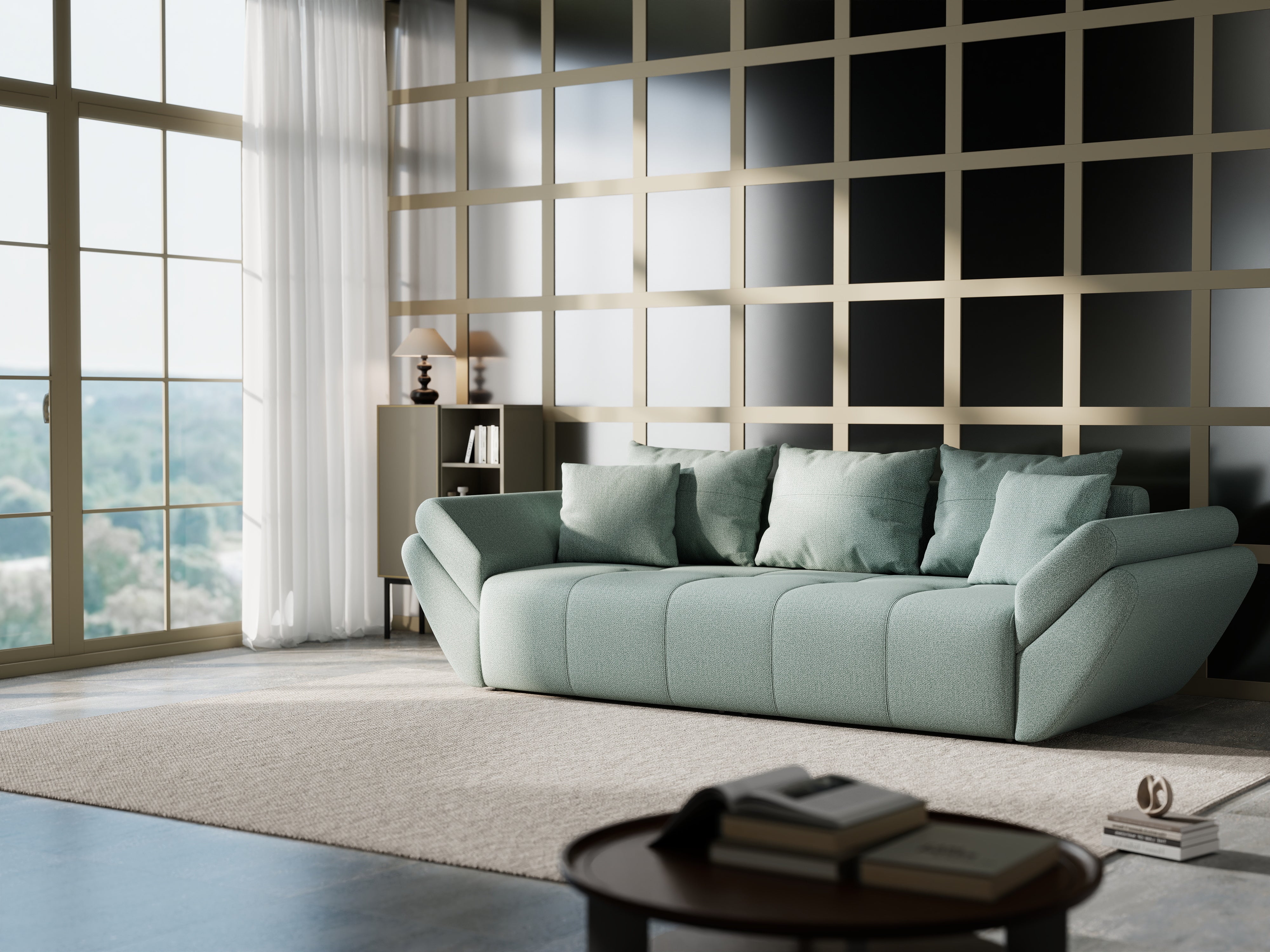 Canapea extensibilă dumonde cu ladă de depozitare si sezut confortabil din spuma HR, Berlin Enjoy Mint 250x100 cm Fabrica