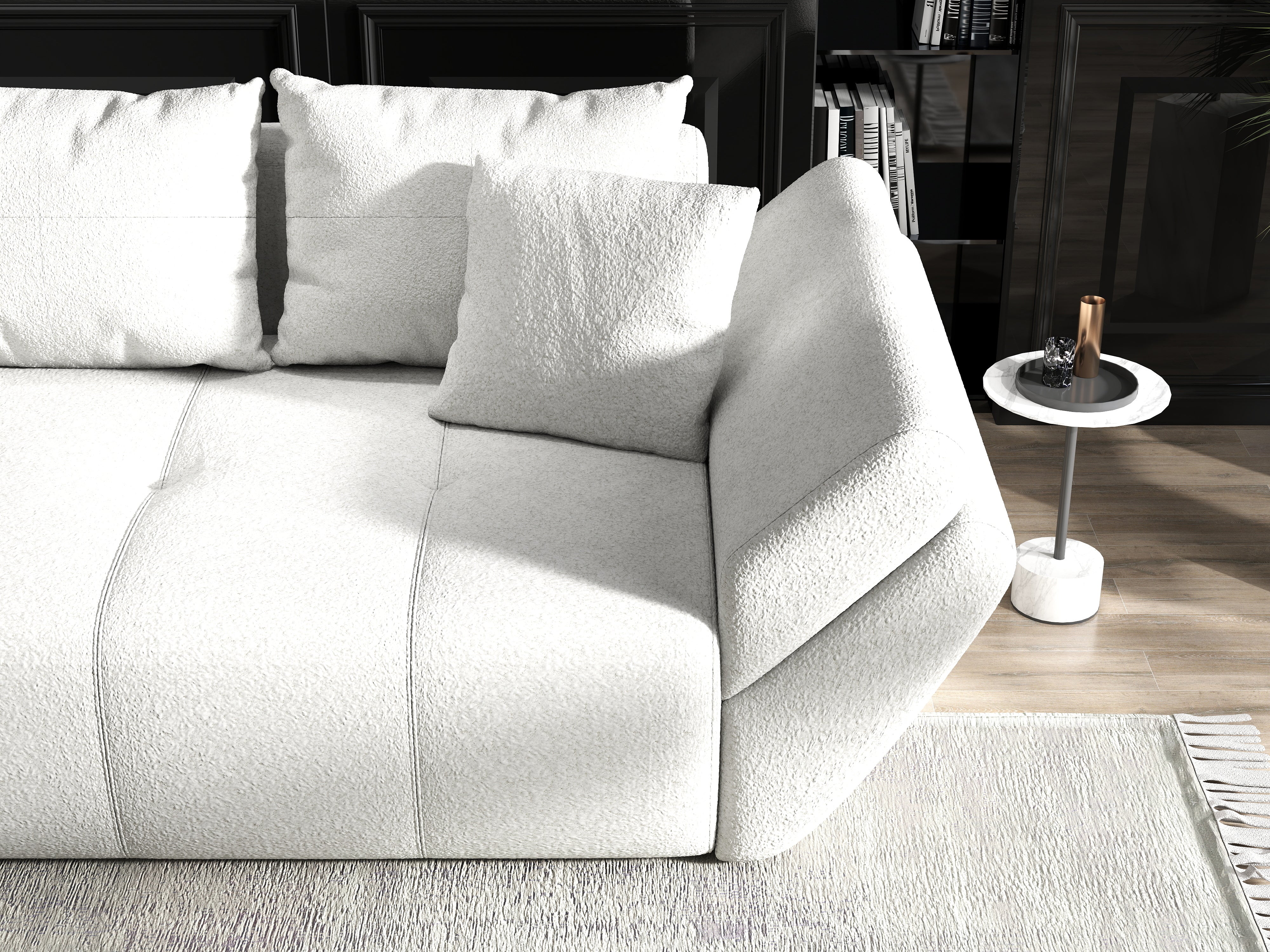 Canapea extensibilă dumonde cu ladă de depozitare si sezut confortabil din spuma HR, Berlin Euphoria Ivory 250x100 cm Fabrica