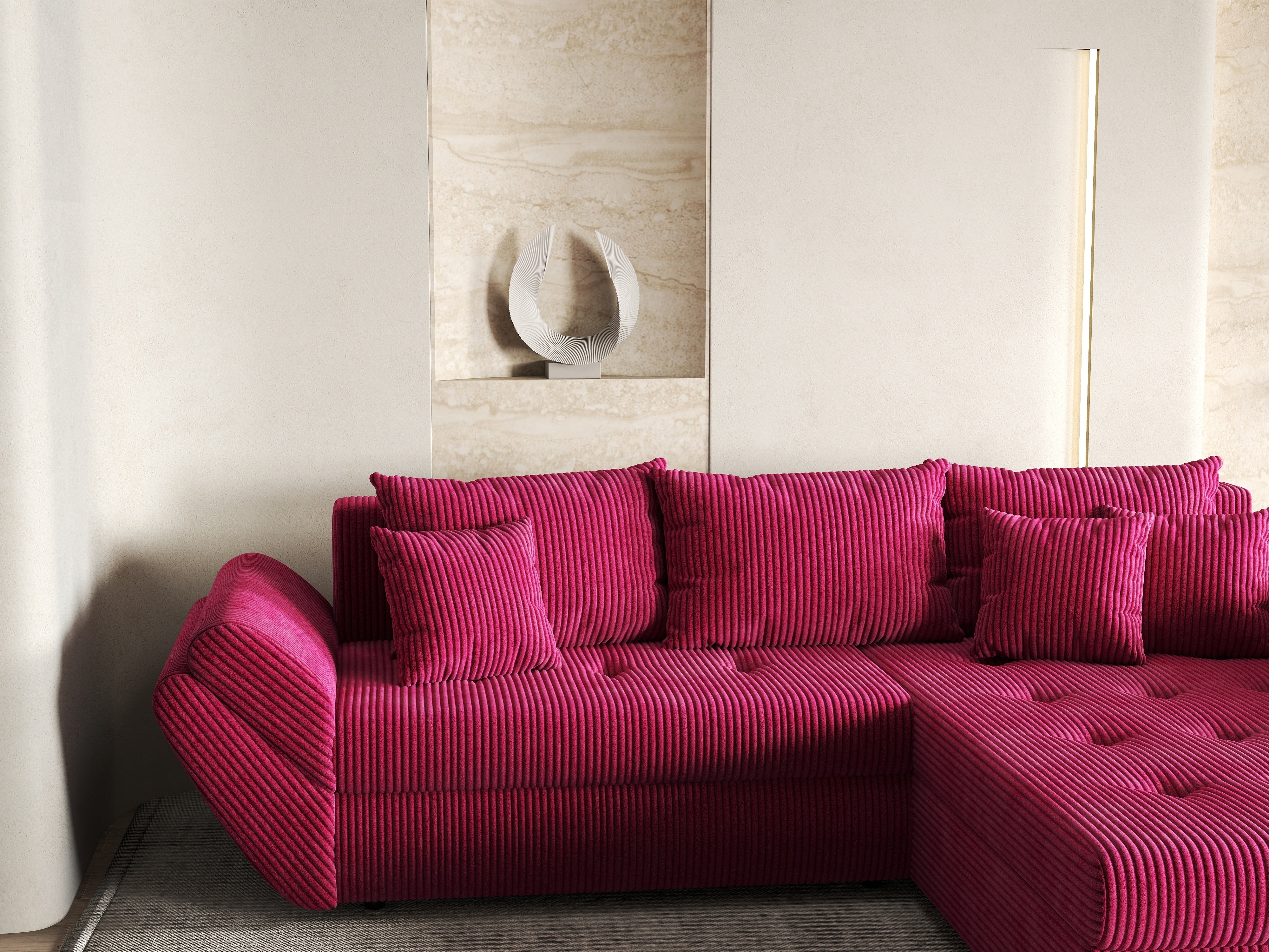 Colțar extensibil dumonde cu ladă de depozitare si sezut confortabil din spuma HR, Loana Zoom Red II 270x185 cm Fabrica