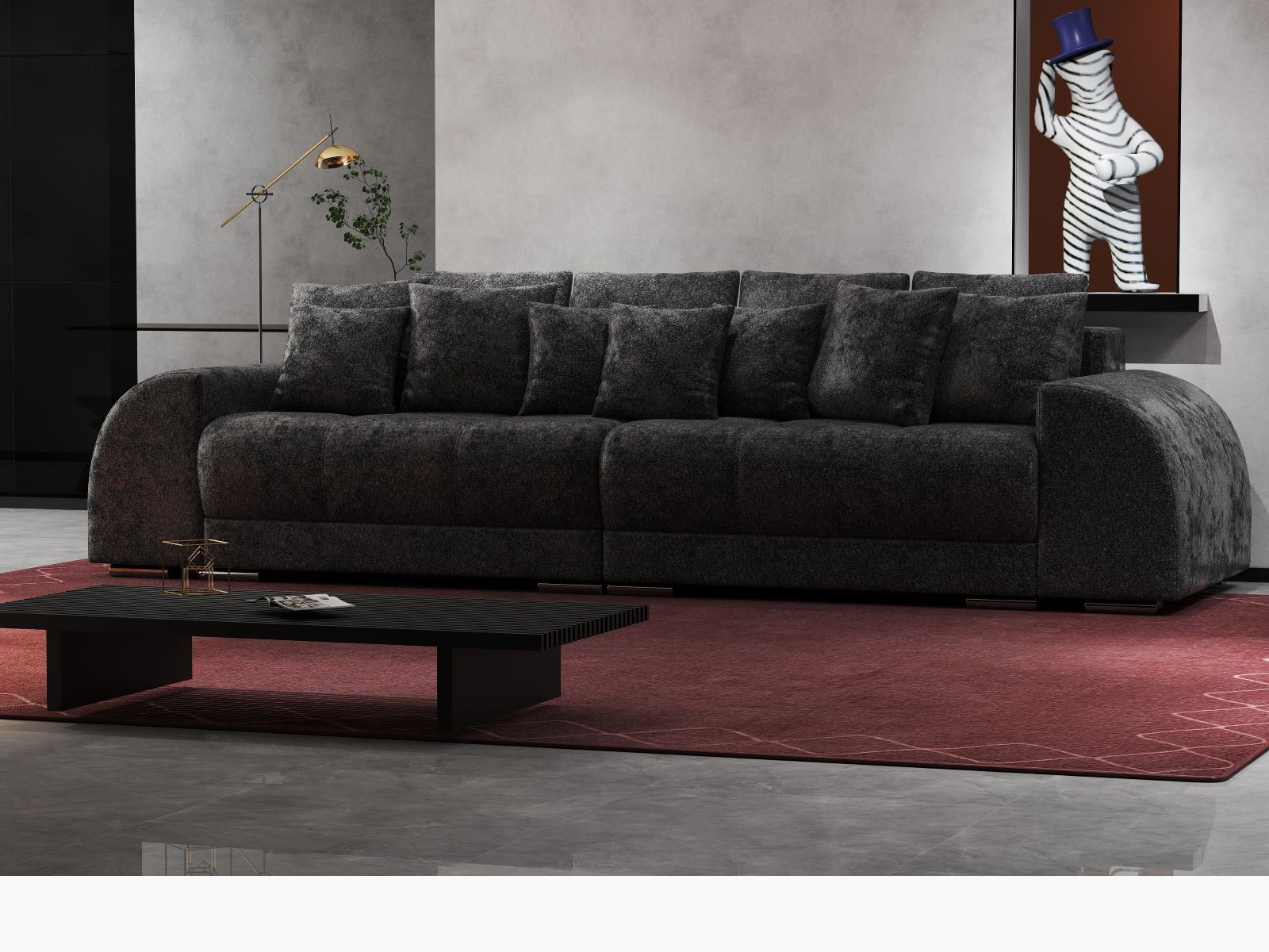 Canapea extensibilă dumonde cu 2 lăzi de depozitare si sezut confortabil din spuma HR, Verona Euphoria Black 310x100 cm Fabrica