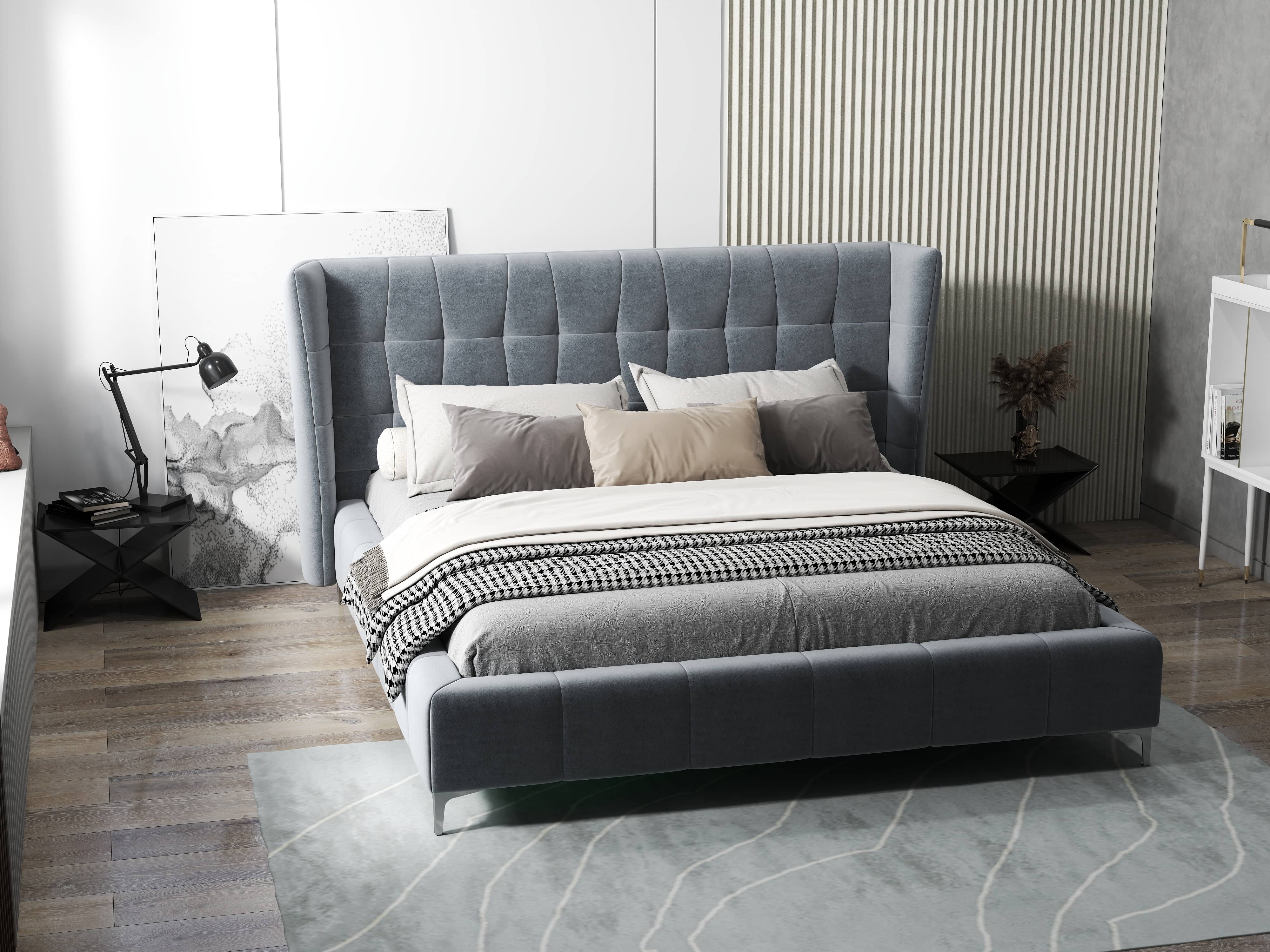 Pat dormitor dumonde, tapitat Gri, Bellagio 180x200 cm, somiera fixa inclusa WLS