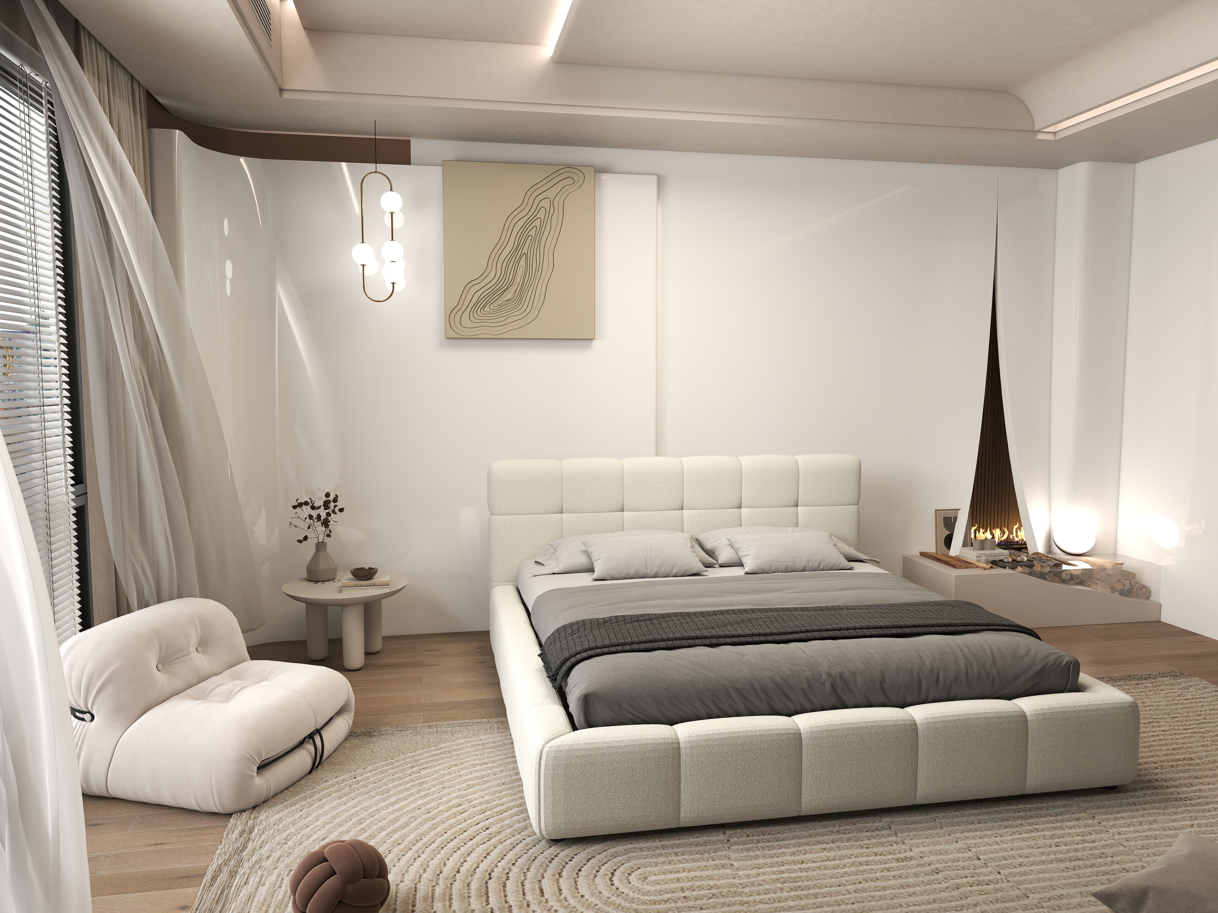 Pat dormitor dumonde, tapitat bej, Lorenzo 160x200 cm, somiera rabatabila inclusa, spatiu depozitare WLS