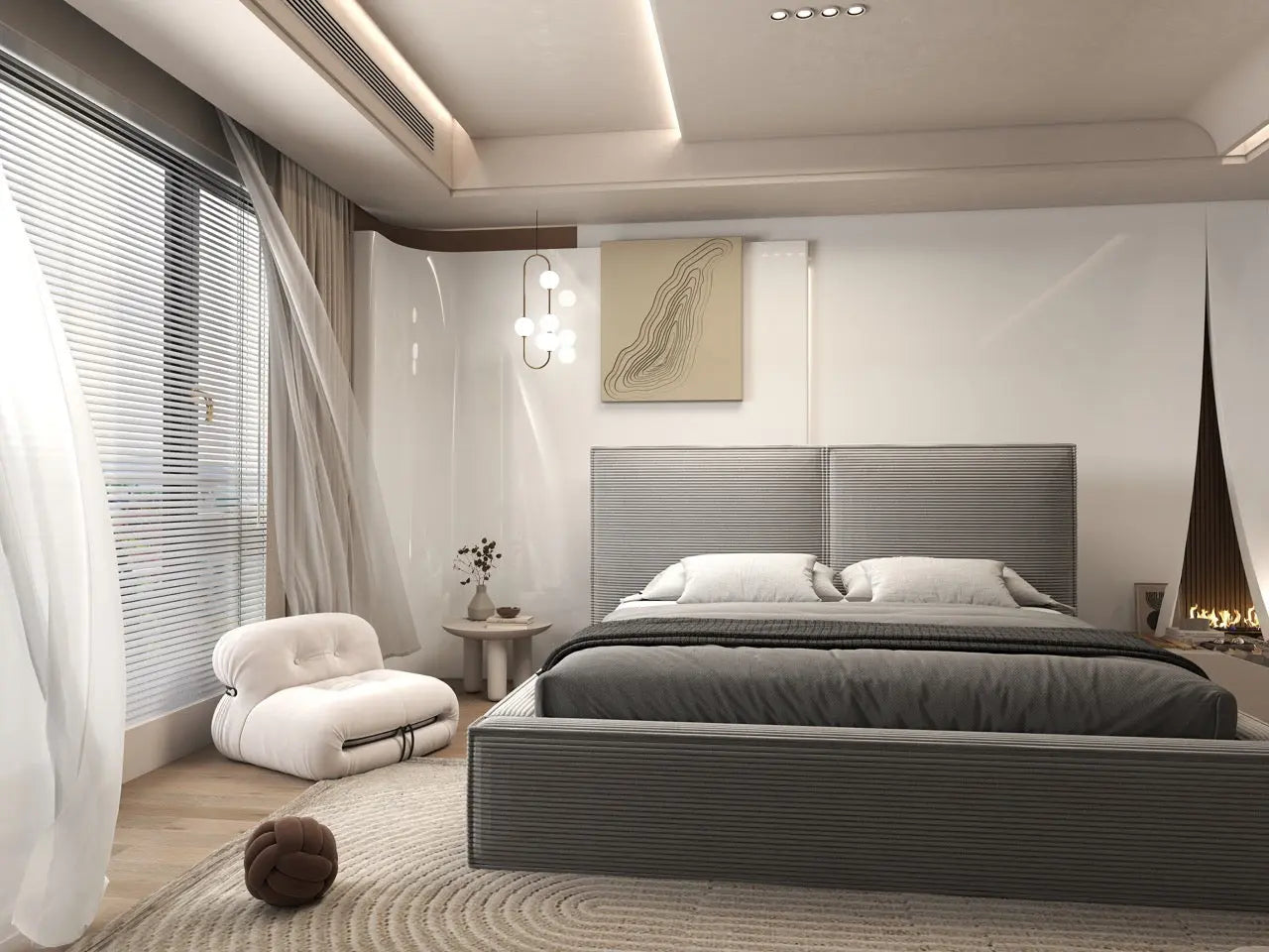 Pat dormitor dumonde, tapitat gri, Dreamer 160x200 cm, somiera rabatabila inclusa, spatiu depozitare WLS