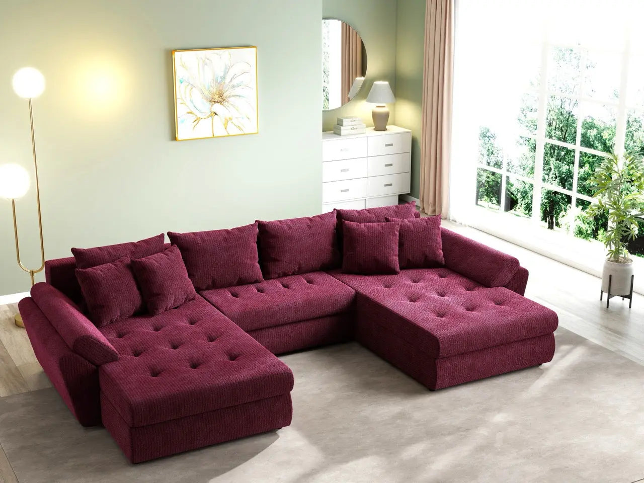 Colțar extensibil dumonde cu ladă de depozitare si sezut confortabil din spuma HR, Loana U Zoom Red 355x185 cm Fabrica