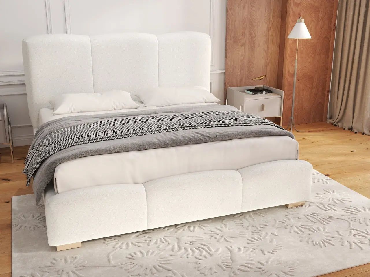 Pat dormitor dumonde, tapitat alb, Havana 140x200 cm, somiera rabatabila inclusa, spatiu depozitare WLS