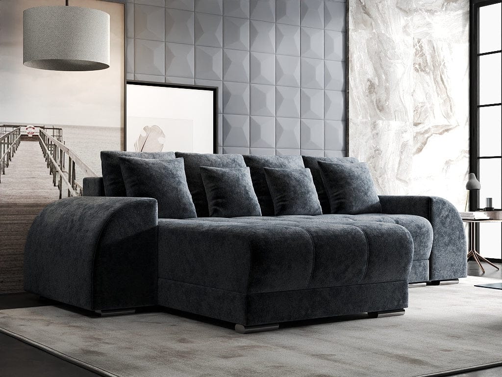 Colțar extensibil dumonde cu ladă de depozitare si sezut confortabil din spuma HR, Verona Euphoria Grafit 290x185 cm Fabrica